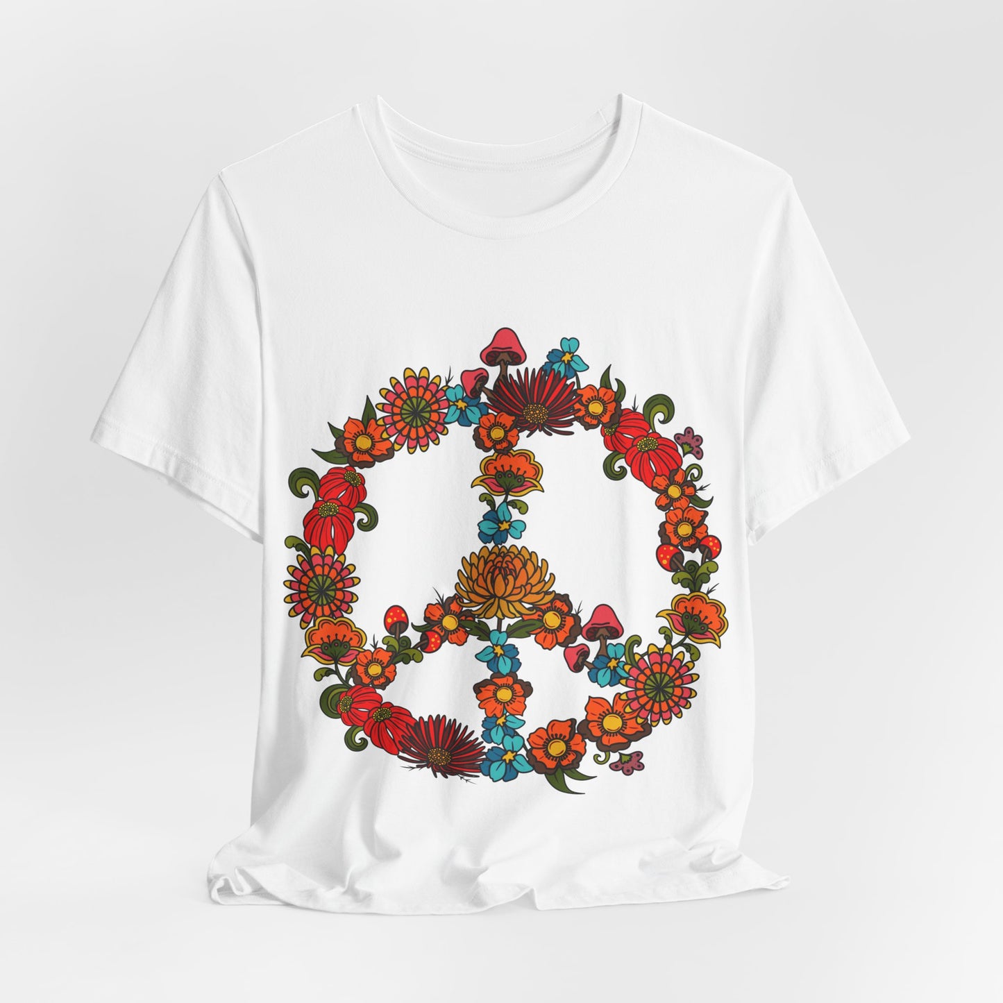 Hippie Peace Sign T-shirt, Retro Floral 60s 70s tee, Colourful CND flower power top