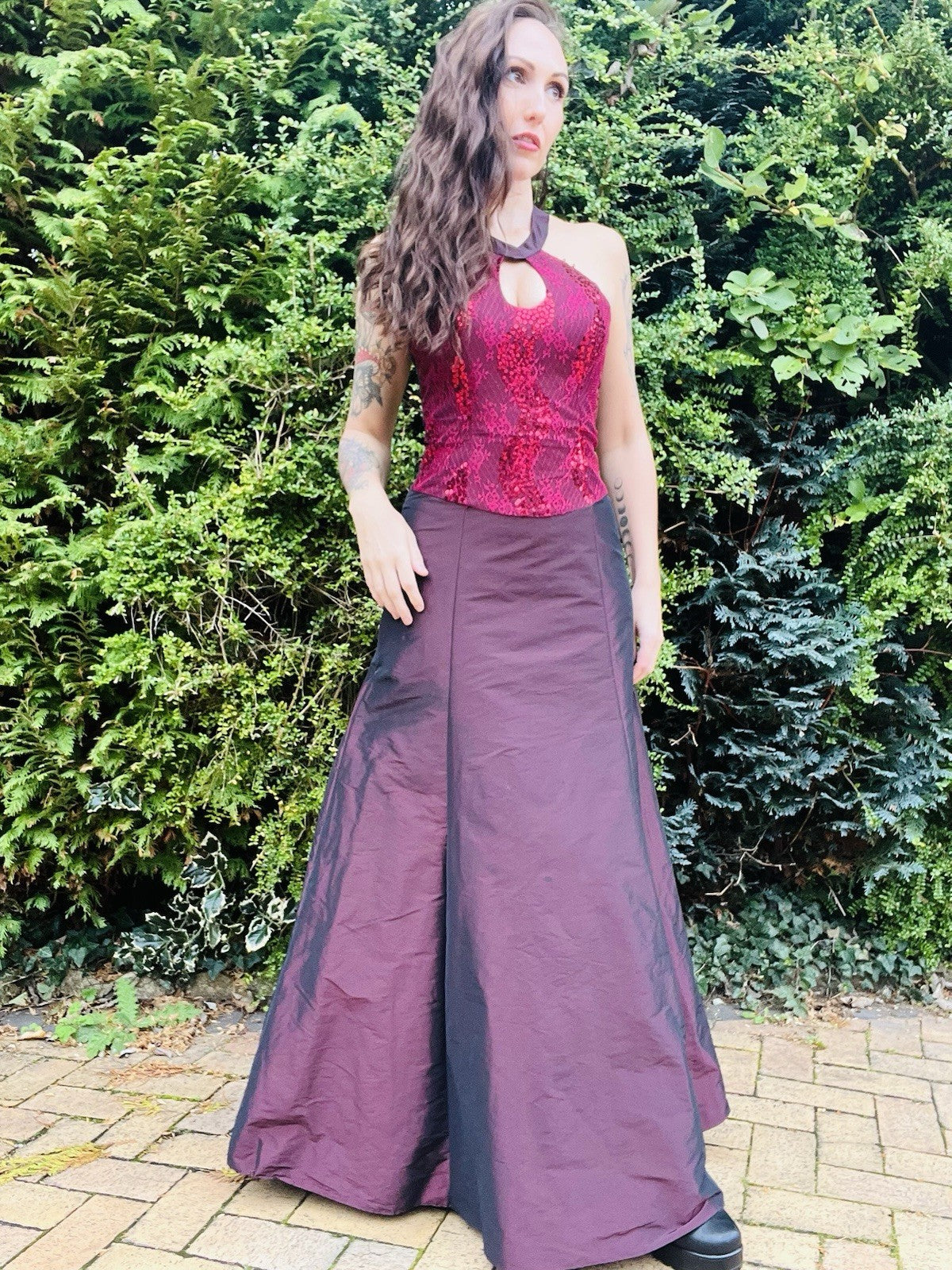 Vintage 1990s Cocktail Dress, Lace Sequin Bodice Prom Part Ball Gown, Purple 8