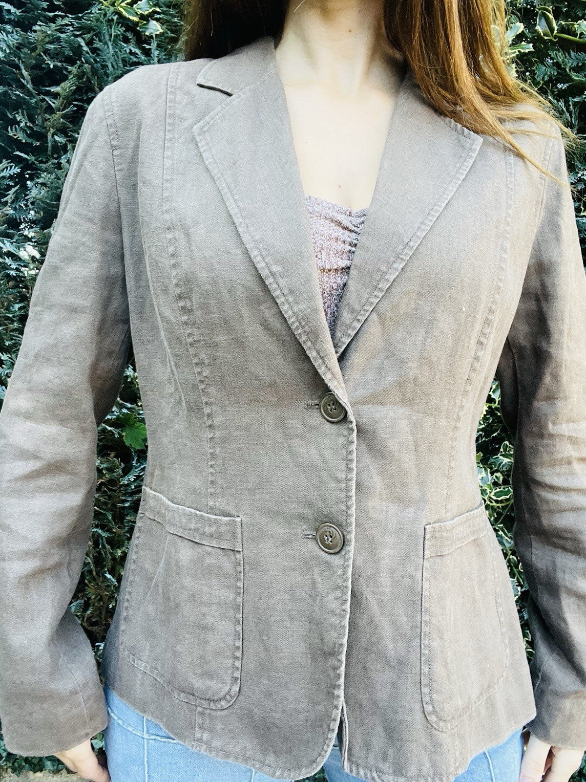 Vintage Y2K Jacket By Per Una, Lined Cotton Blazer With Pockets - Brown Size 14