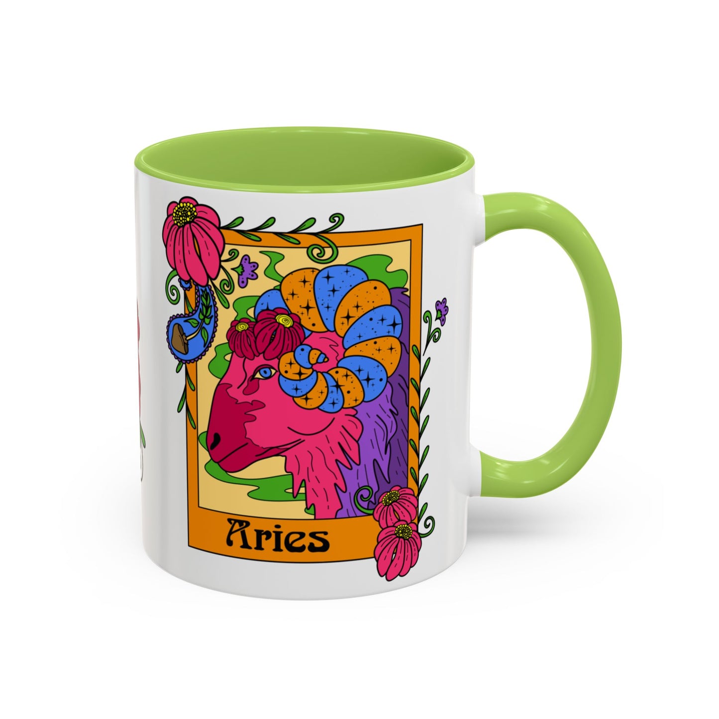 Aries star sign mug, Ram zodiac astrology coffee cup, Horoscope birthday gift mug, Bold retro colourful Design ceramic mug