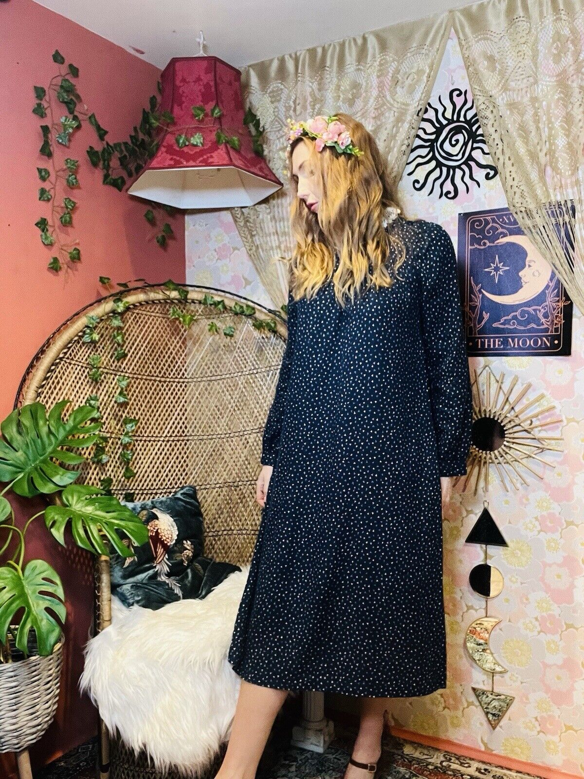 Vintage 1970s Midi Dress By Betty Barclay With Long Sleeves And Lace Collar 8