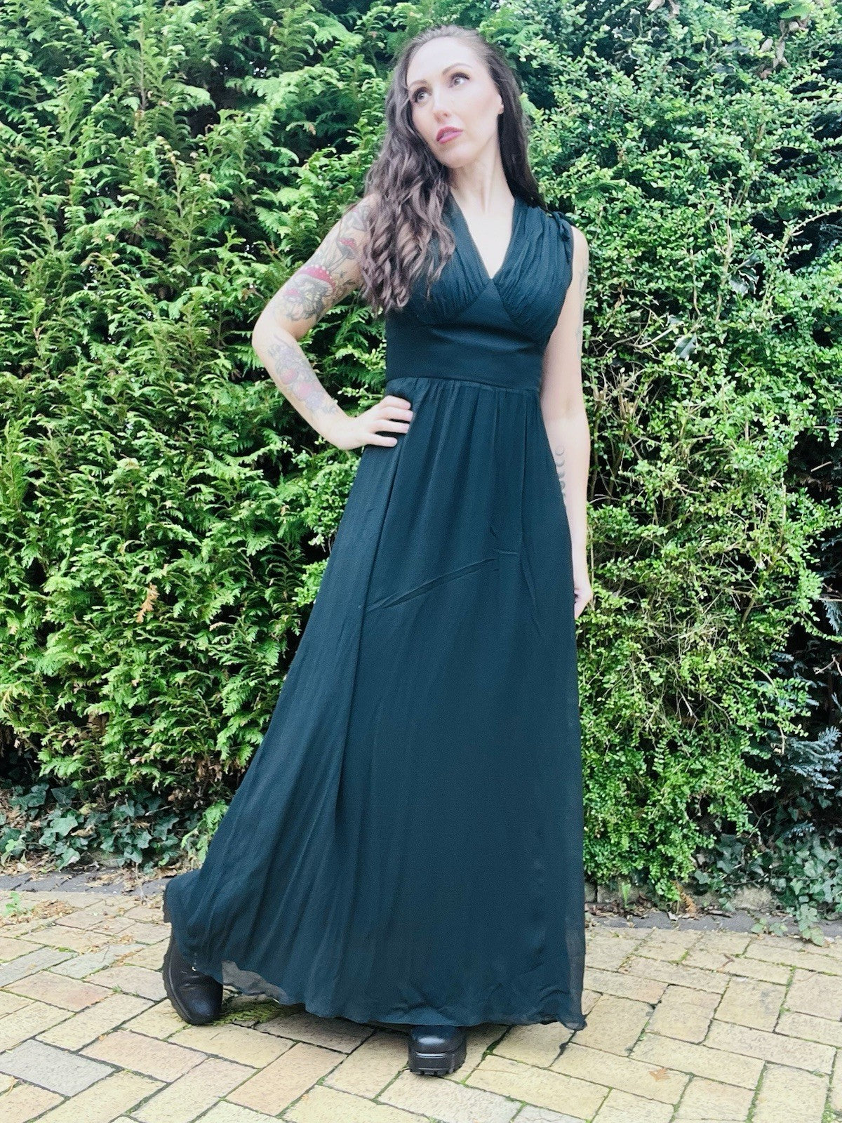 Vintage 1970s Black Dress By Vera Mont, Long Maxi Length, Tie Waist Size 10
