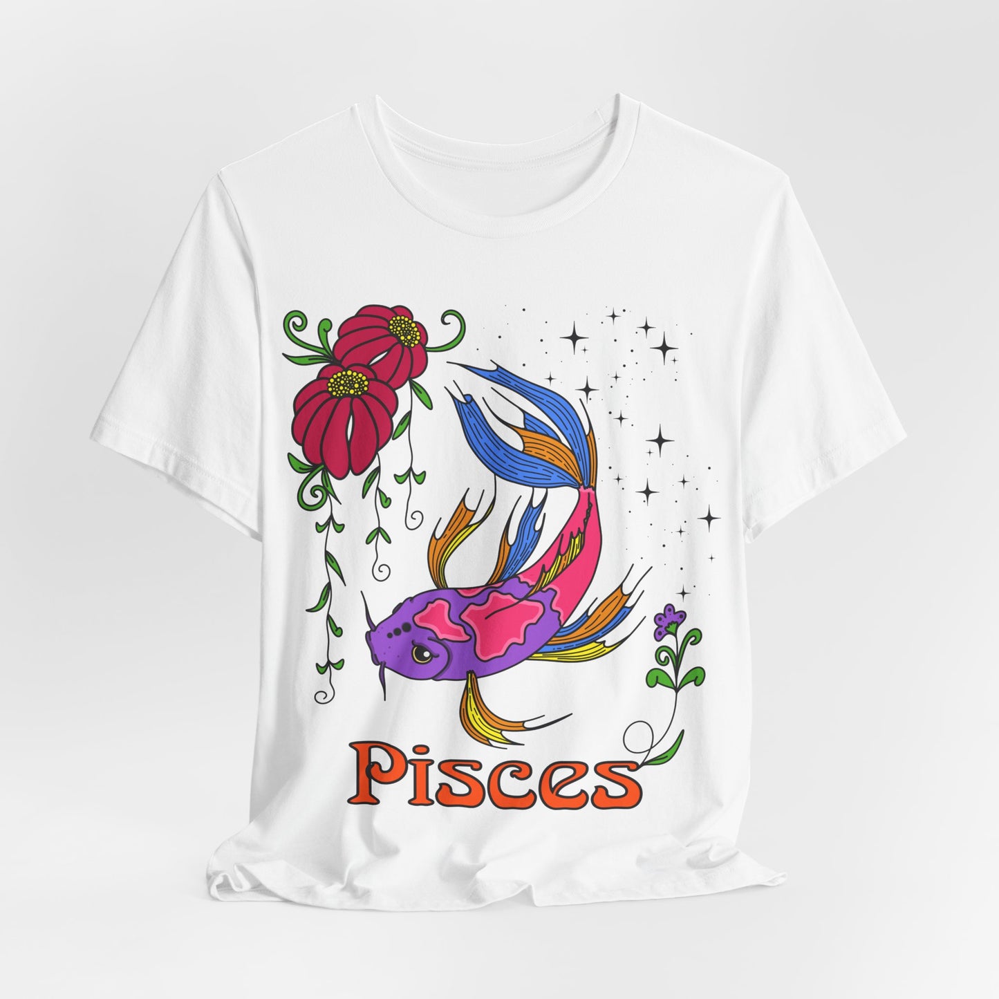 Pisces star sign T-Shirt, Fish zodiac astrology top, Horoscope birthday gift Tee, Bold retro colourful Design tshirt