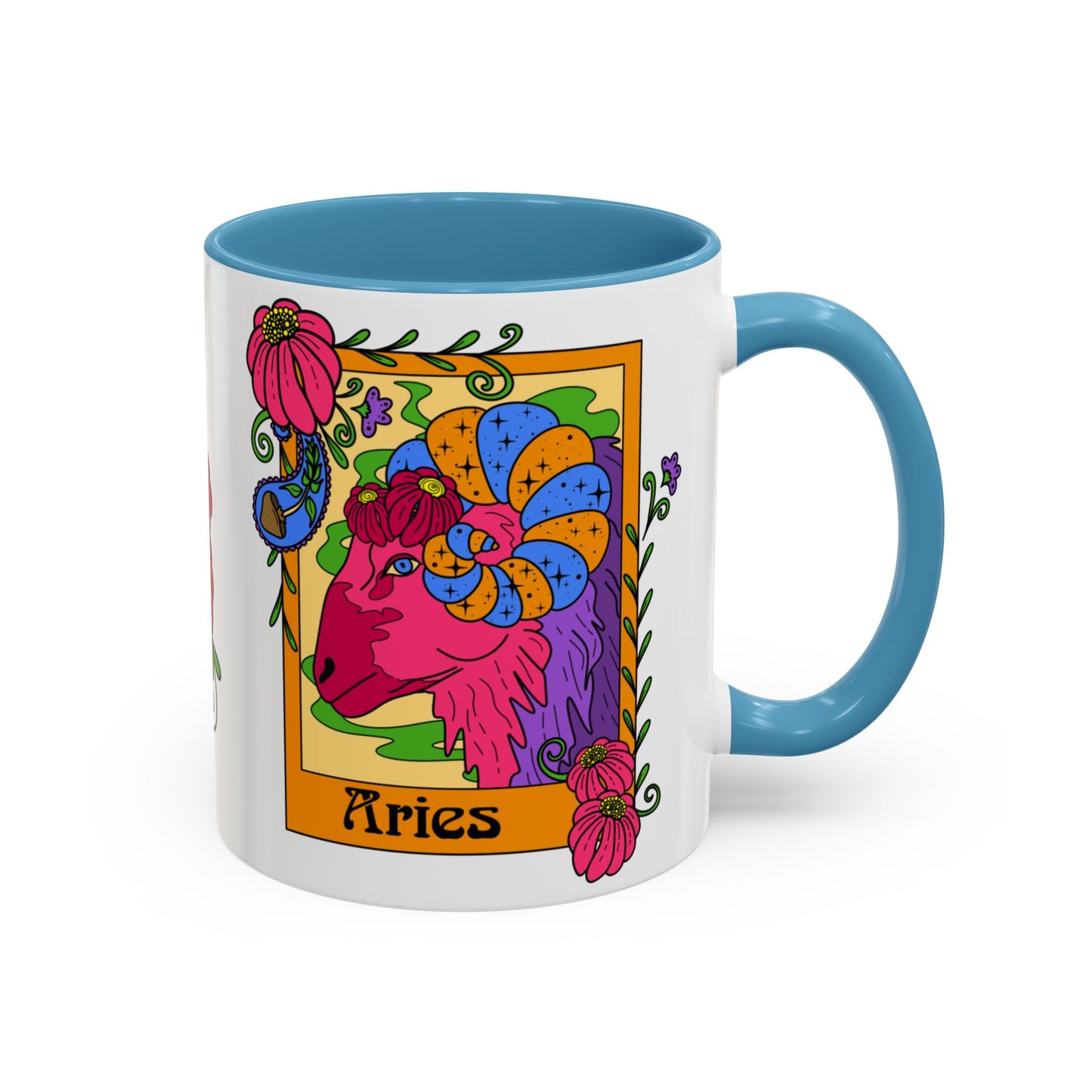 Aries star sign mug, Ram zodiac astrology coffee cup, Horoscope birthday gift mug, Bold retro colourful Design ceramic mug