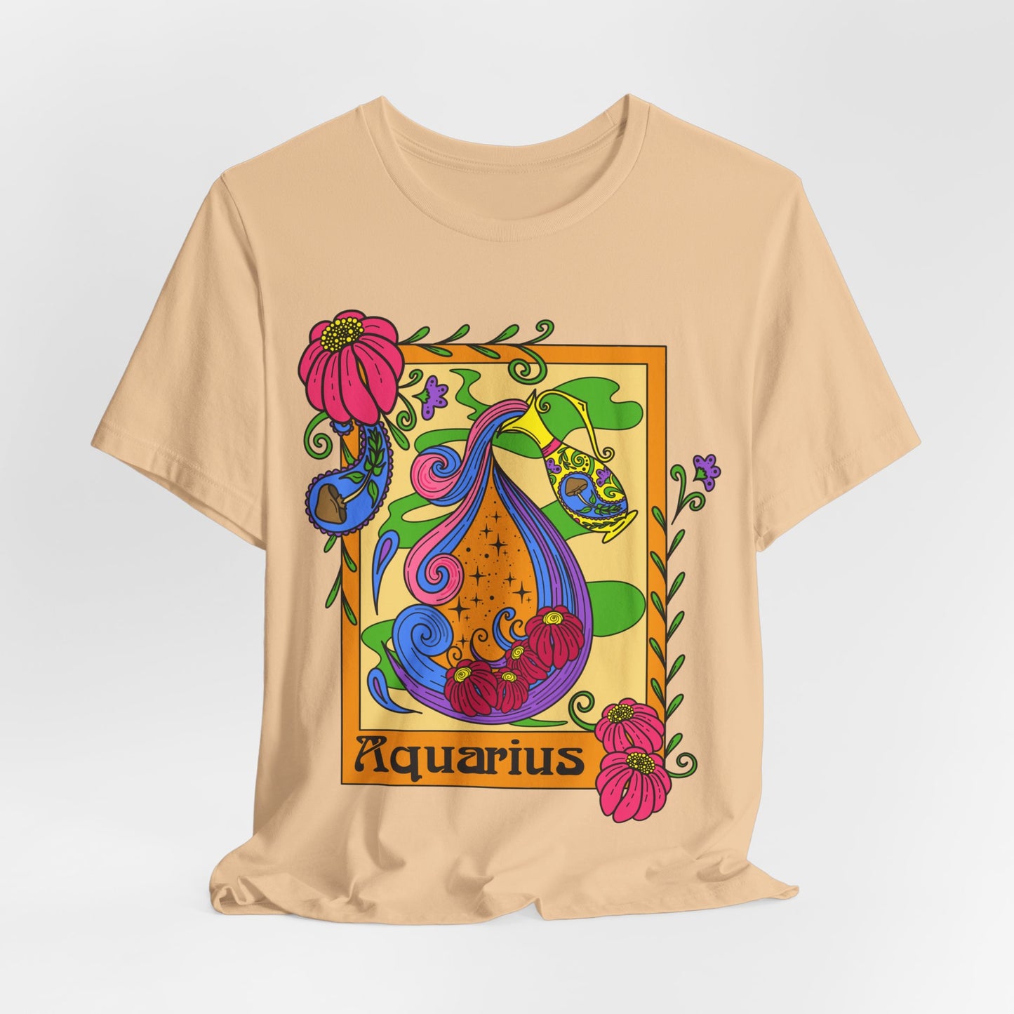 Aquarius star sign T-Shirt, water pale zodiac astrology top, Horoscope birthday gift Tee, Bold retro colourful Design tshirt