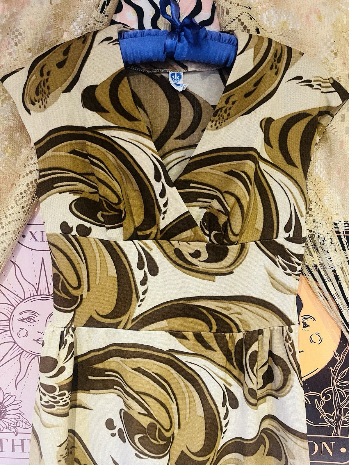 Vintage 1970s Maxi Dress Psychedelic Hippie Pattern By DK Modern Brown Size 10