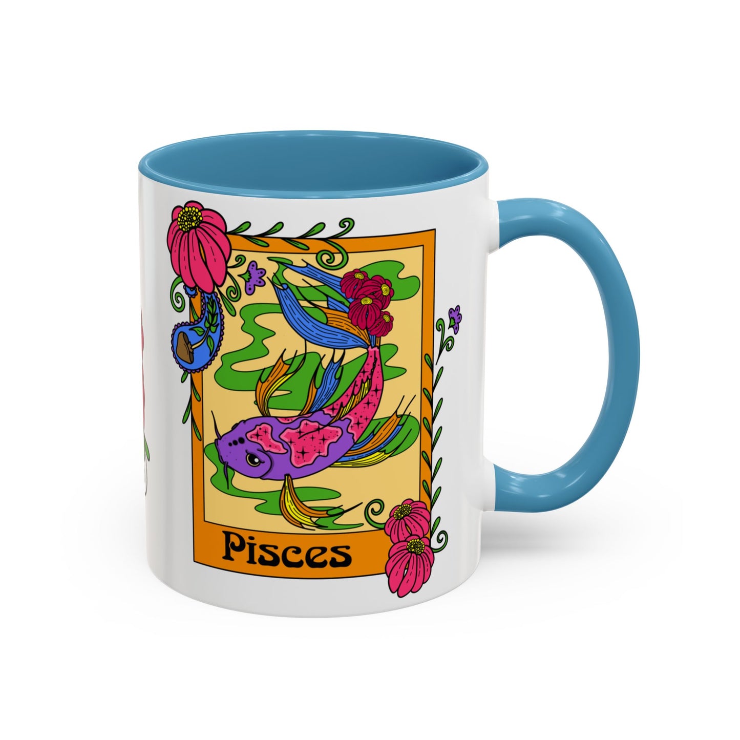 Pisces star sign mug, Fish zodiac astrology coffee cup, Horoscope birthday gift mug, Bold retro colourful Design ceramic mug