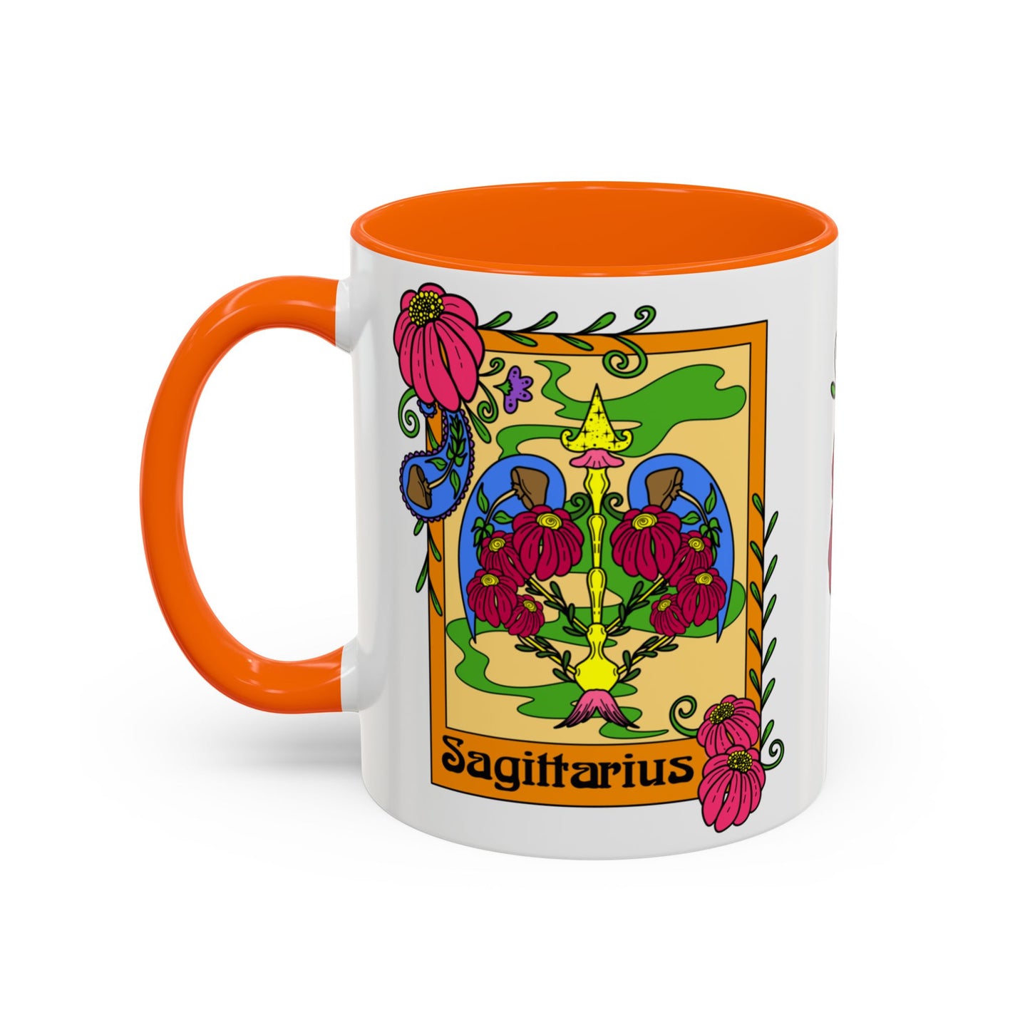 Sagittarius star sign mug, Bow and arrow zodiac astrology coffee cup, Horoscope birthday gift mug, Bold retro colourful Design ceramic mug