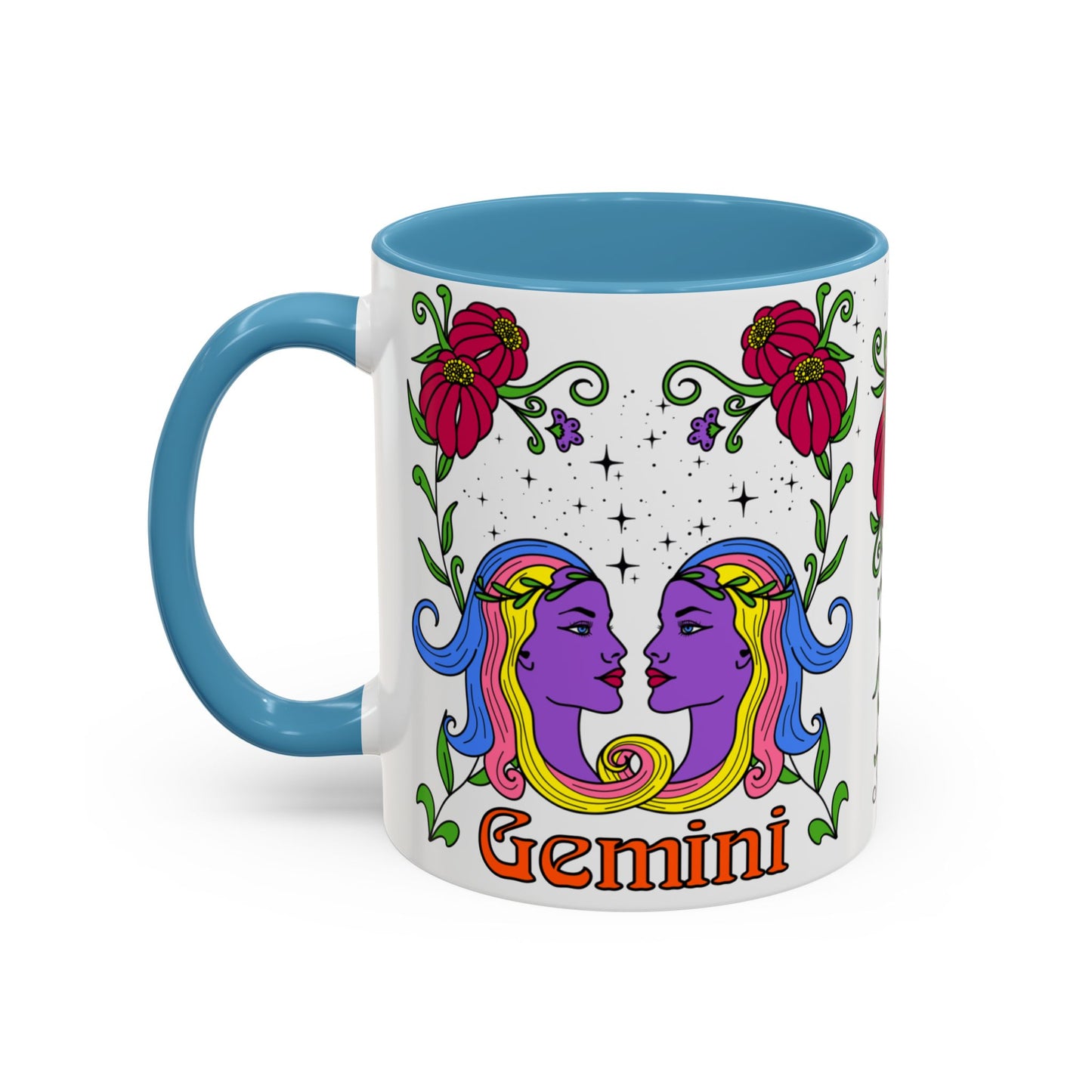 Gemini star sign mug, Twin zodiac astrology coffee cup, Horoscope birthday gift mug, Bold retro colourful Design ceramic mug