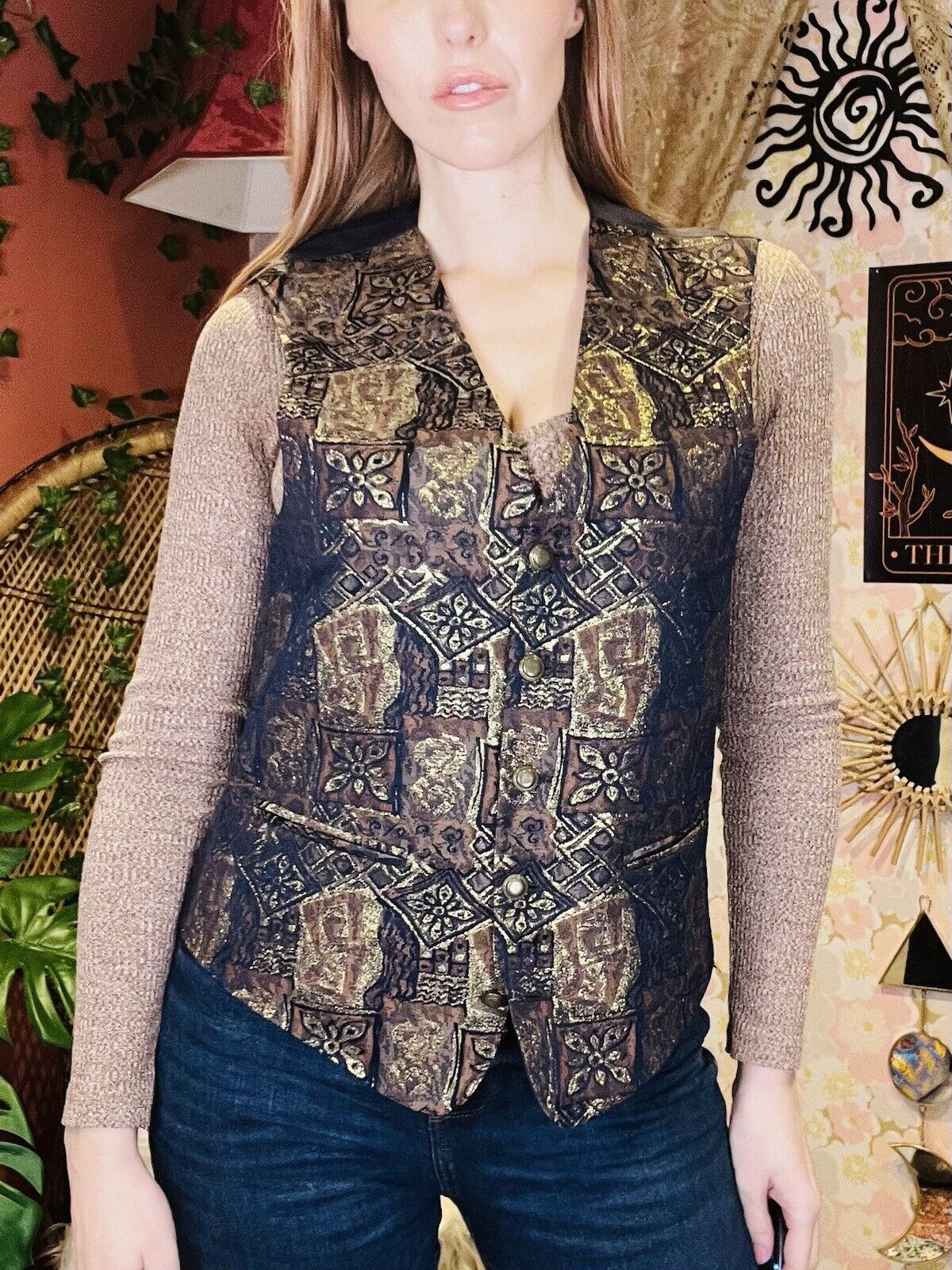 Vintage 1990s Waistcoat By Angelo Litrico Tapestry Style Button Front Vest M
