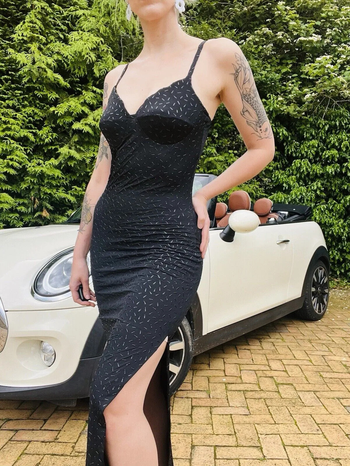 Vintage 80s Long Dress With Side Split Moulded Cup Fitted Maxi Dress Size 10