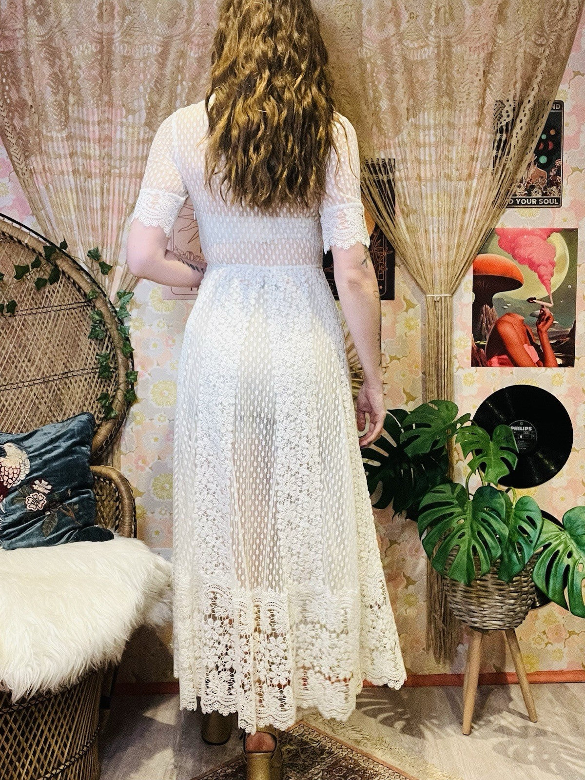 Designer Lace Sheer Dress By Maje Boho Bohemian Summer Festival V Neck 8-10
