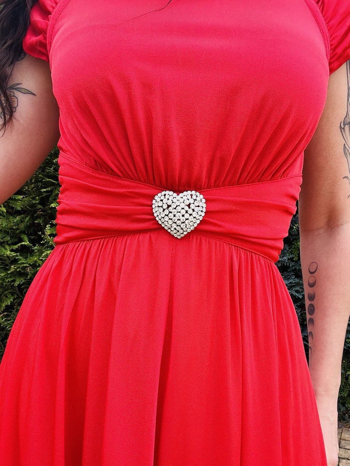 Vintage 1980s Cocktail Dress By YvetteParis, Red High Neck With Heart Belt 10