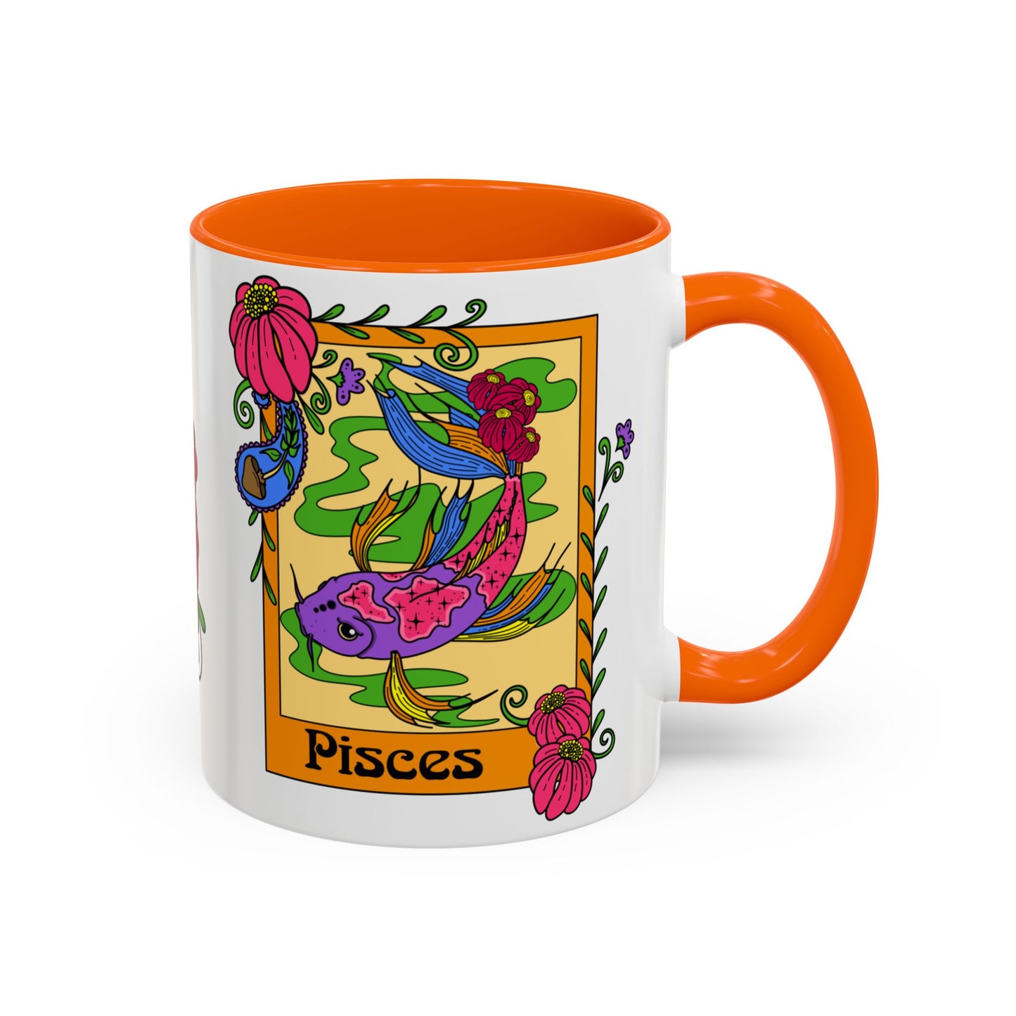 Pisces star sign mug, Fish zodiac astrology coffee cup, Horoscope birthday gift mug, Bold retro colourful Design ceramic mug