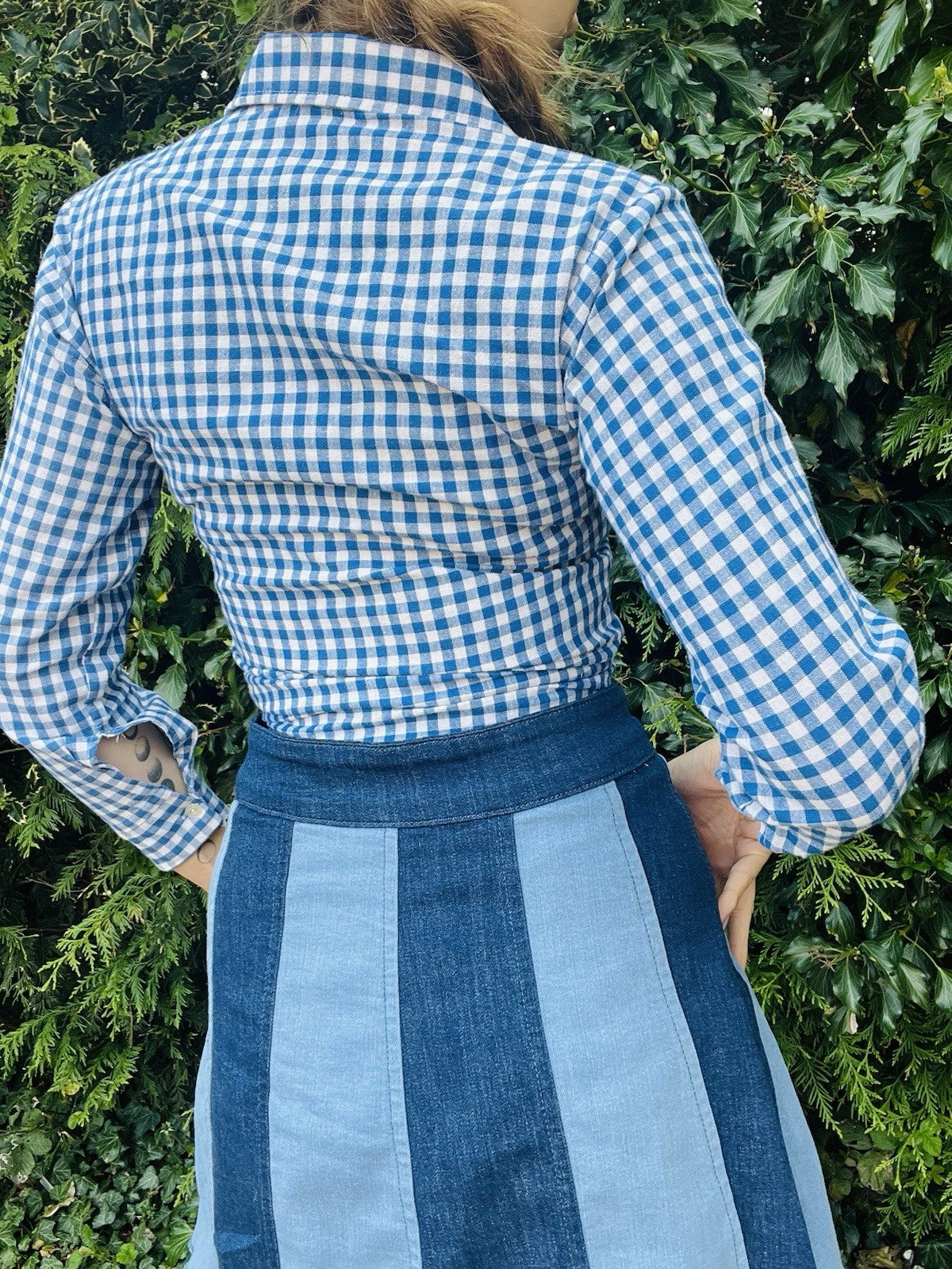 Vintage Check Rockabilly Shirt Cotton Blue Checkered Blouse Long Sleeve Top 8