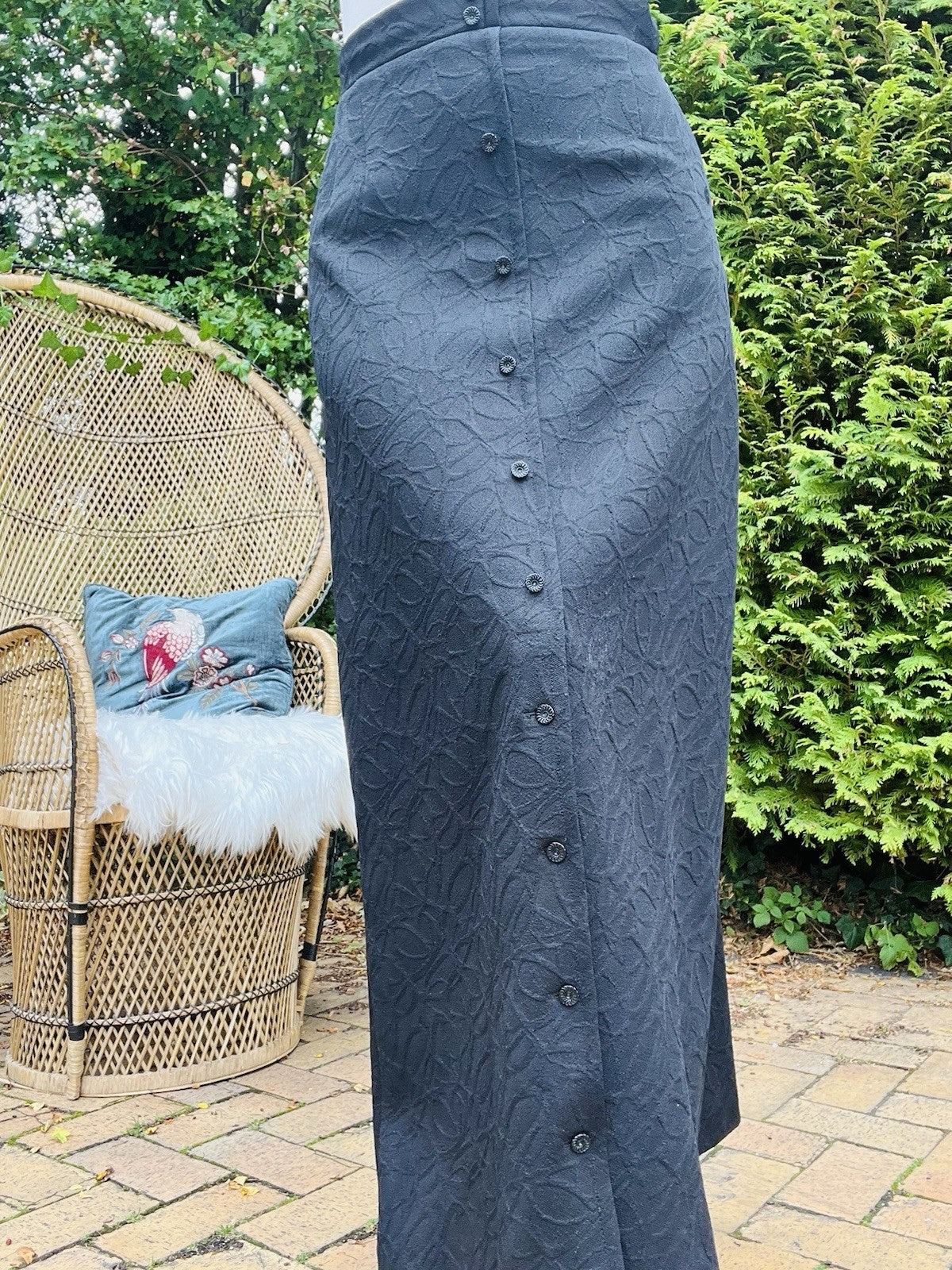 Vintage 1960s Long Skirt High Waist Button Front Smart Office Work Maxi Skirt 10