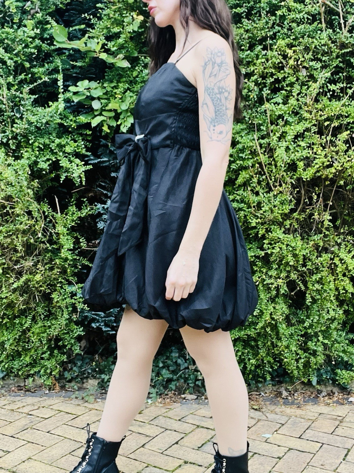 Vintage Y2K Puffball Dress, Strappy Little Black Dress With Puff Ball Skirt 10