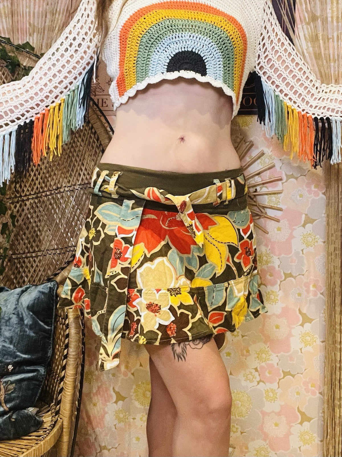 Vintage Y2K Mini Skirt Hawaiian Print Summer Festival Holiday Short Skirt 10
