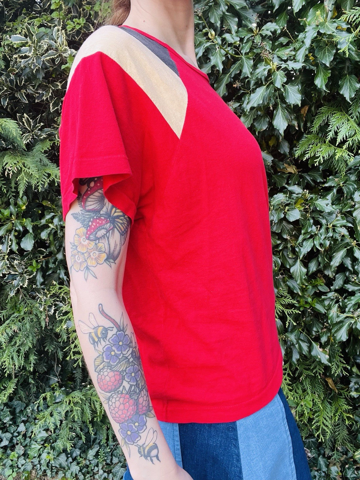 Vintage 80s Cotton T-shirt Block Colour Single Stitch Tee Top Short Sleeve 14-16