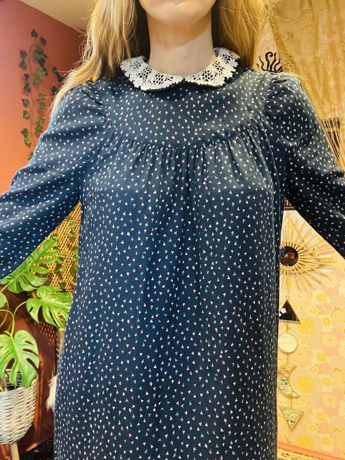 Vintage 1970s Midi Dress By Betty Barclay With Long Sleeves And Lace Collar 8
