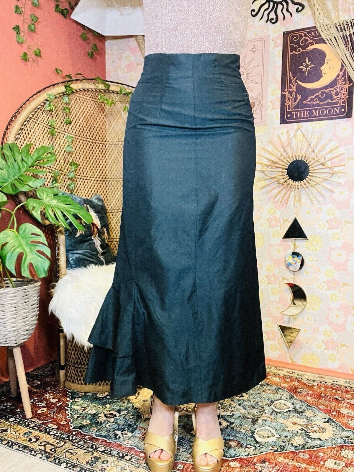 Vintage 1990s Whimsigoth Skirt By Evelyn Brandt Long Frilly Ankle Length Green 8