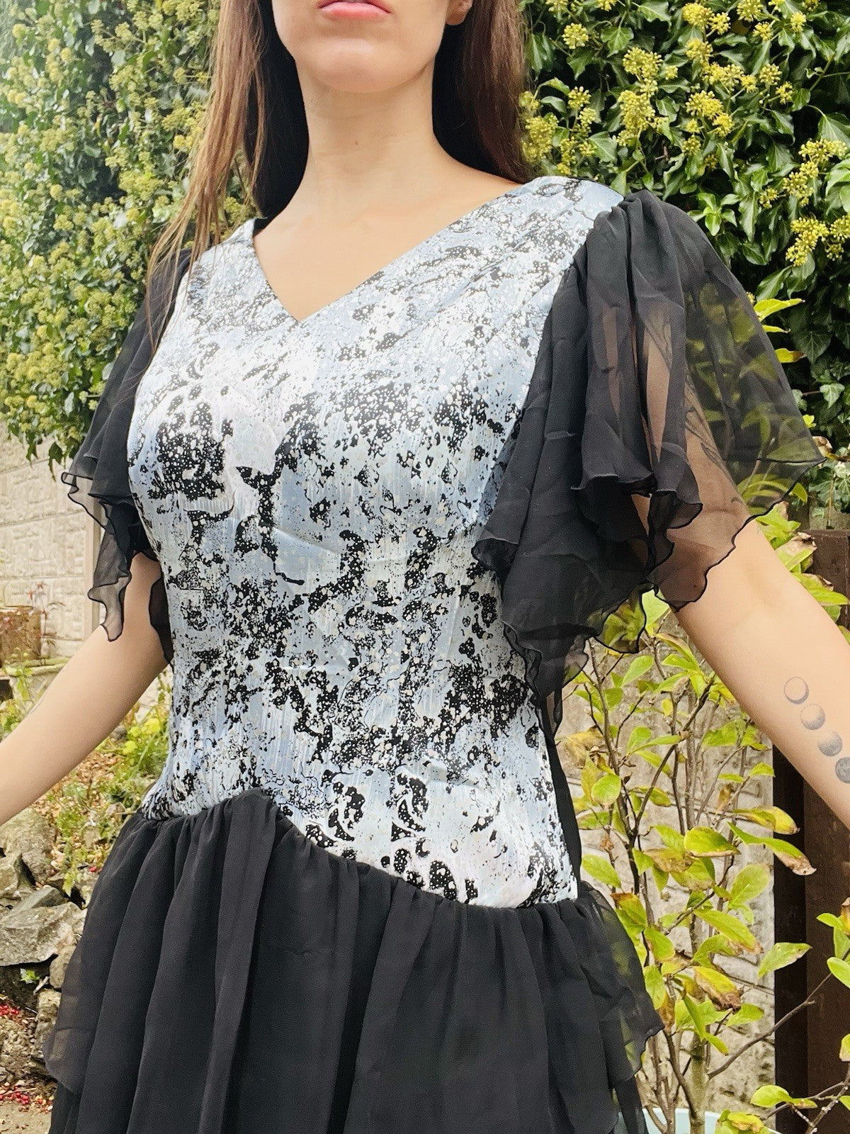 Vintage 1980s Party Dress Black Size 14-16 Frilly Floaty Layered Skirt