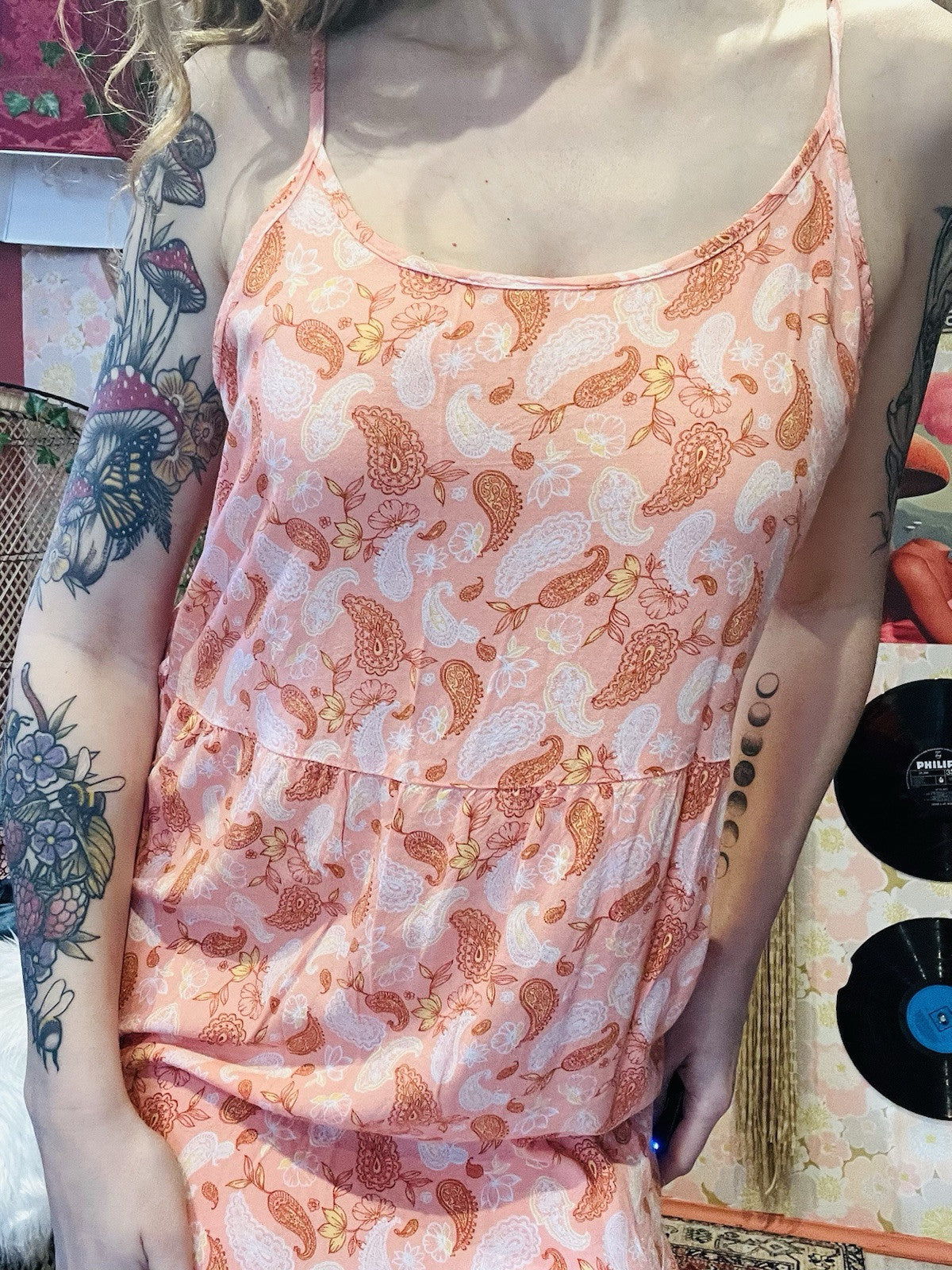 Boho Hippie Maxi Dress Strappy Paisley Long Summer Dress By Up2Fashion Peach M