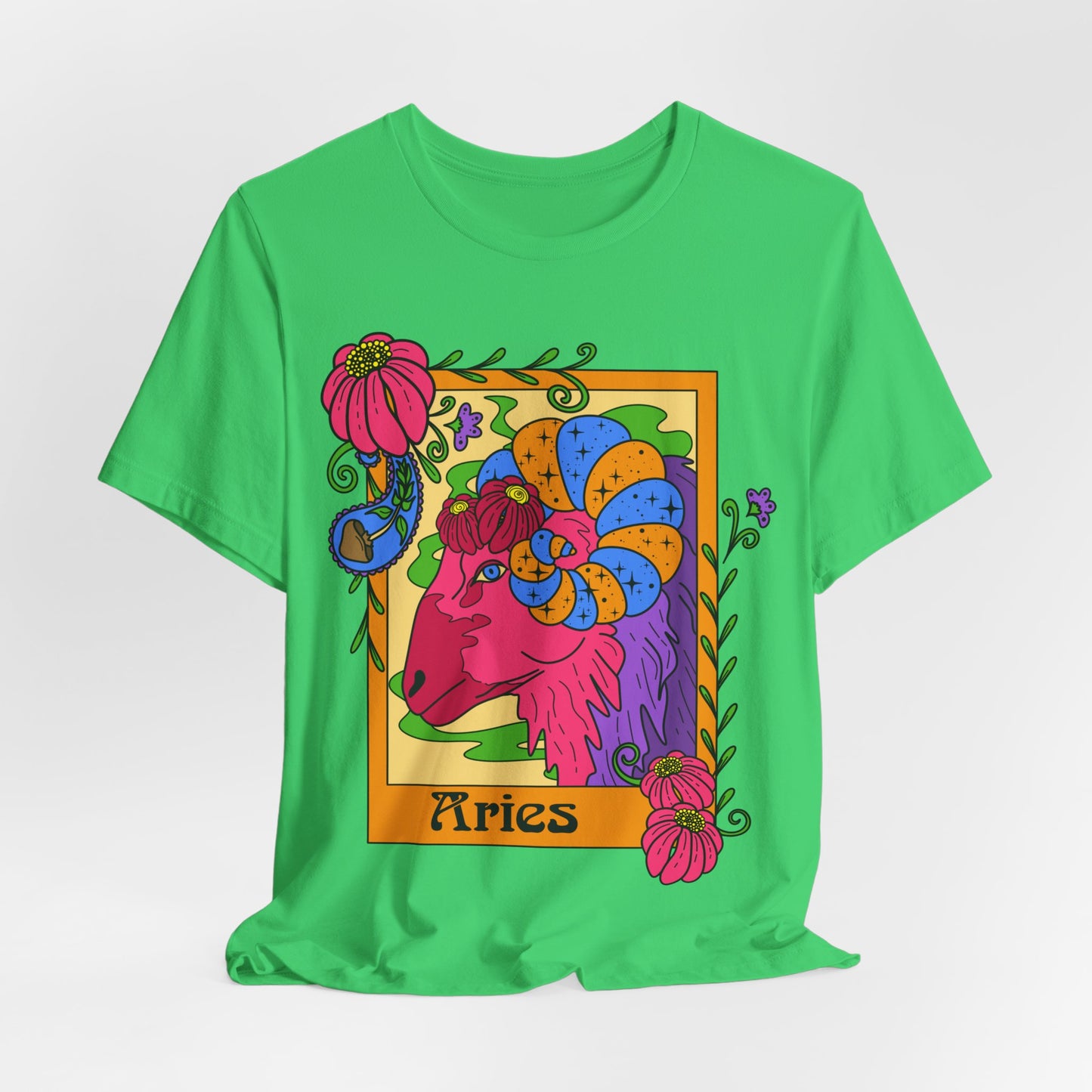 Aries star sign T-Shirt, Ram zodiac astrology top, Horoscope birthday gift Tee, Bold retro colourful Design tshirt