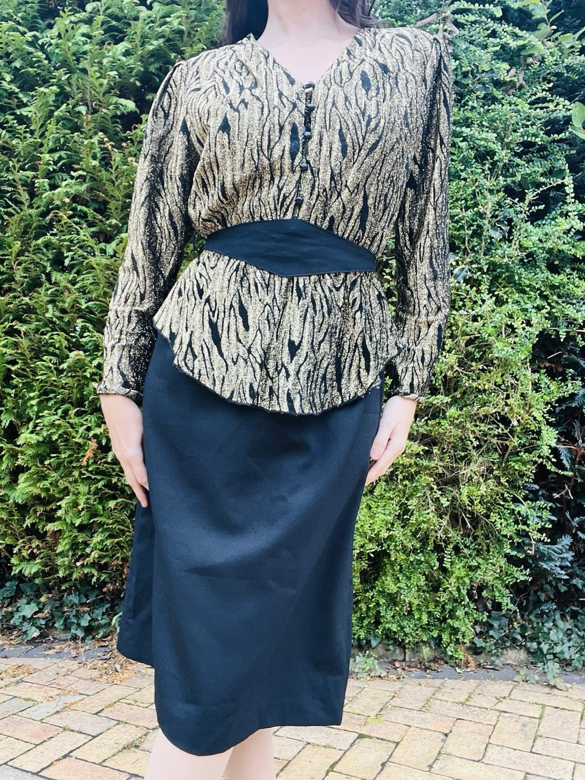 Vintage 1980s Peplum Dress, Retro 80s Belted Waist Sparkly Top By Ricki Renee 14
