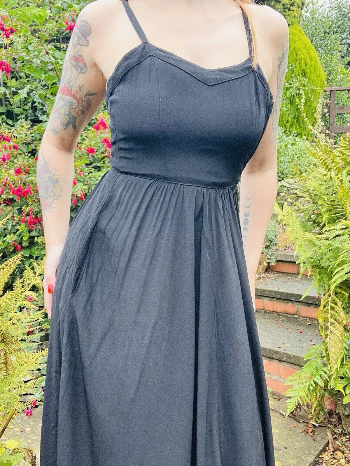 Vintage 70s Maxi Dress By Elkont Whimsigoth Long Strappy Dressed Black Size 8