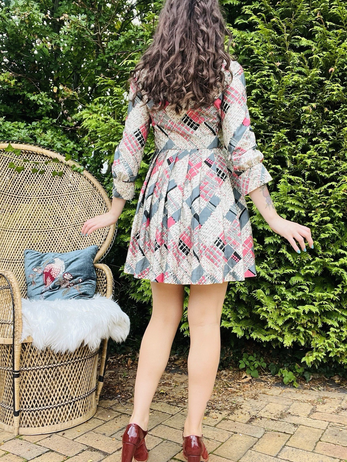 Vintage 1980s Pleated Dress, Short Length With Pussy Bow Tie Collar - Grey 10