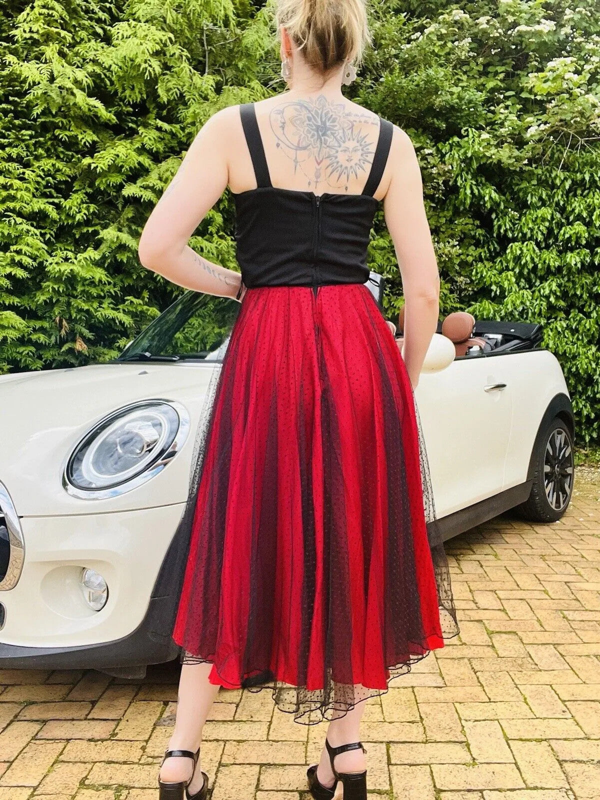 1980s Cocktail Dress Size 8 S True Vintage Black And Red Midi With Lace Overlay