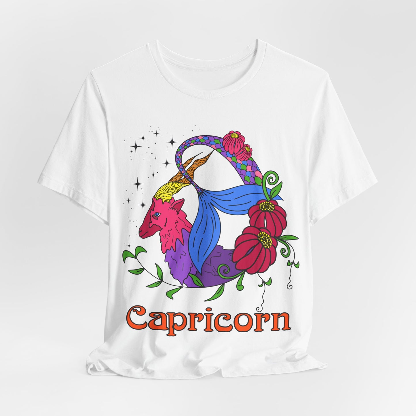 Capricorn star sign T-Shirt, Sea goat zodiac astrology top, Horoscope birthday gift Tee, Bold retro colourful Design tshirt