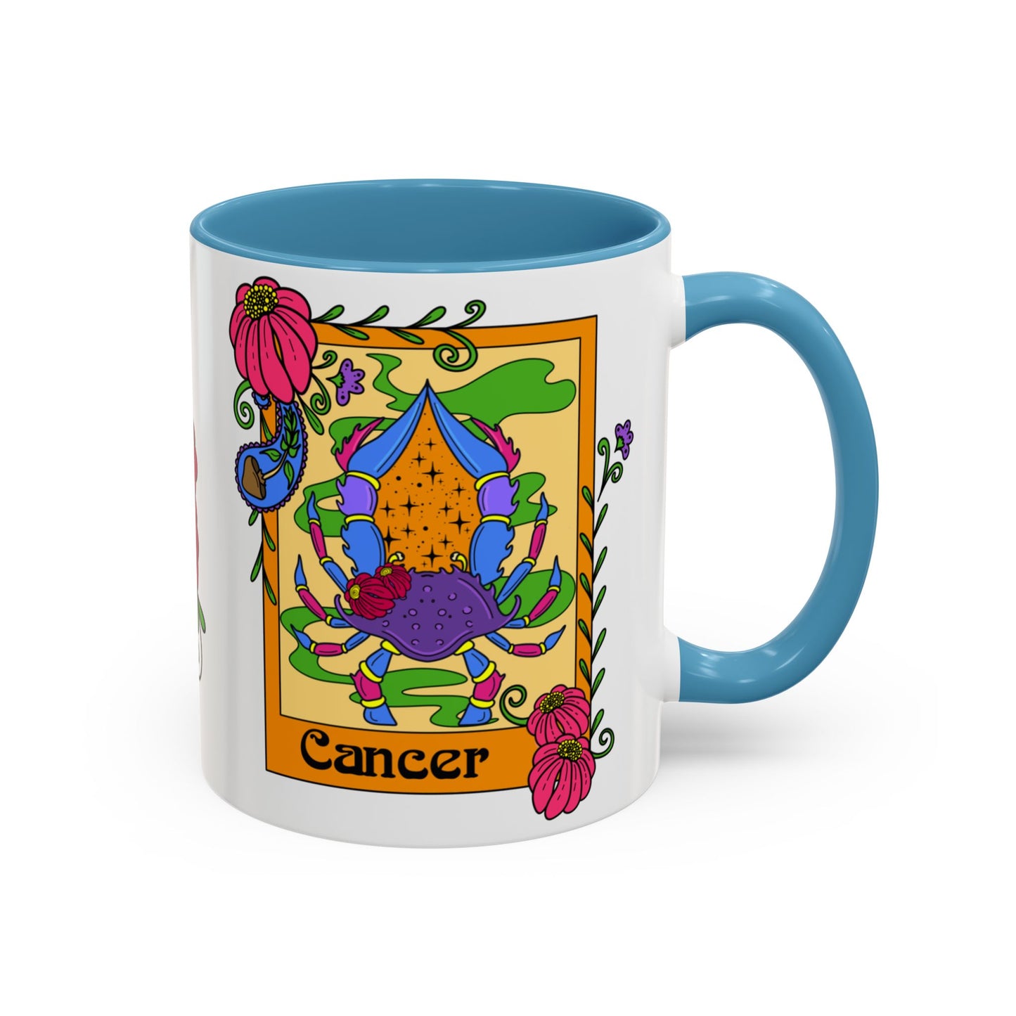 Cancer star sign mug, Crab zodiac astrology coffee cup, Horoscope birthday gift mug, Bold retro colourful Design ceramic mug