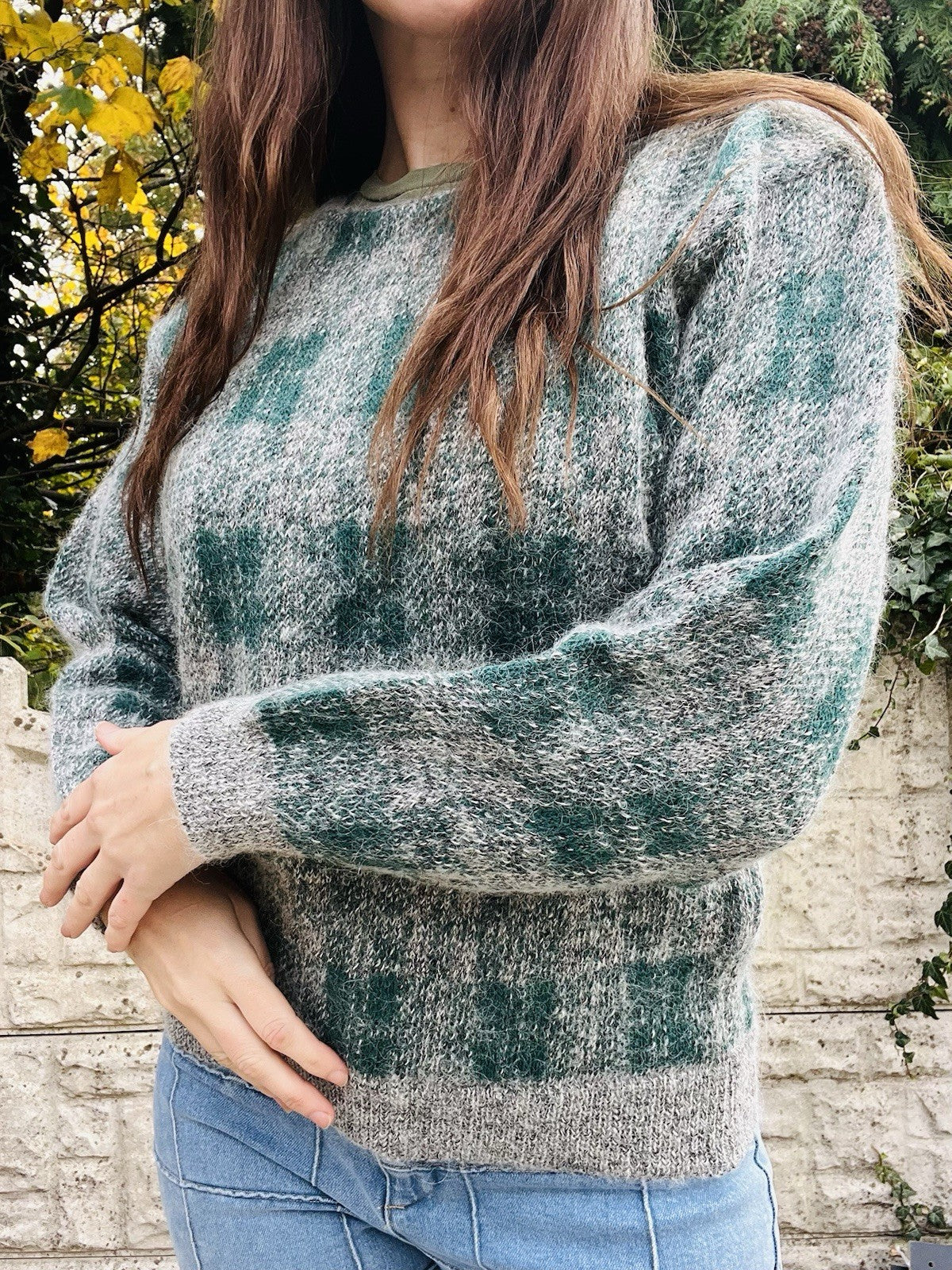 Vintage Wool Grandad Jumper Size 10-12 M Grey By Magazin Tartan Plaid Sweater