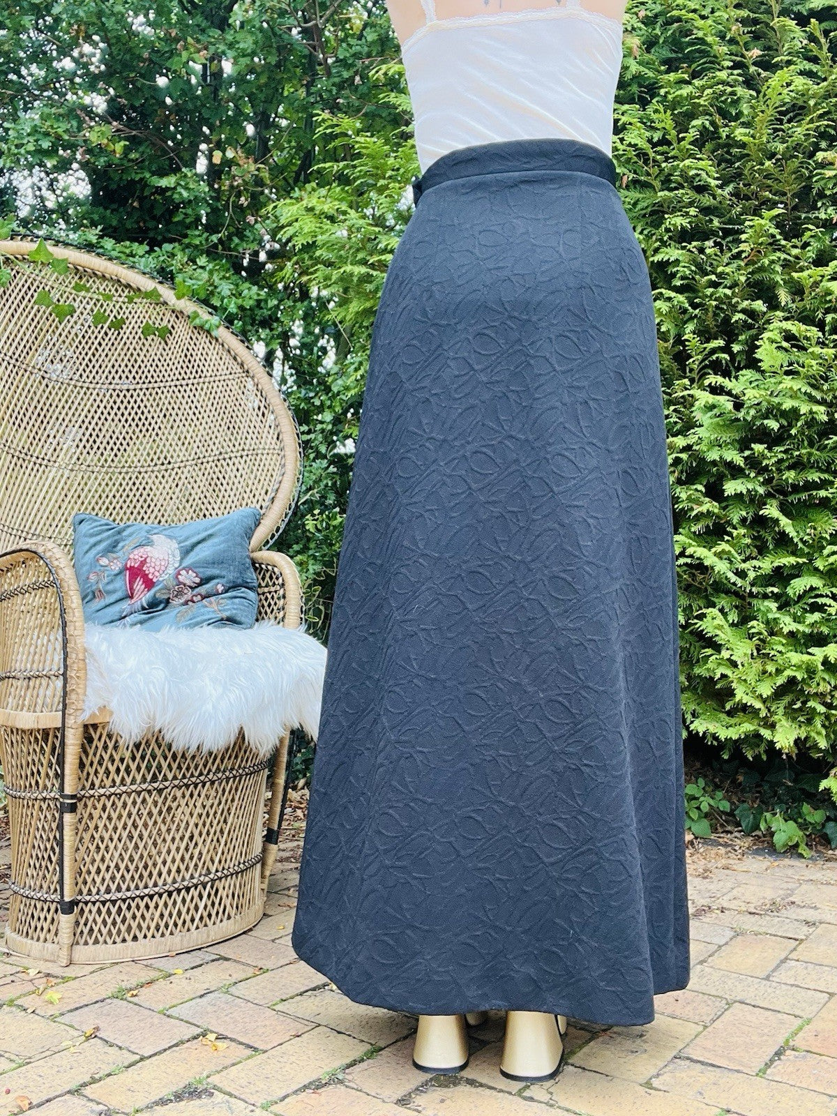 Vintage 1960s Long Skirt High Waist Button Front Smart Office Work Maxi Skirt 10