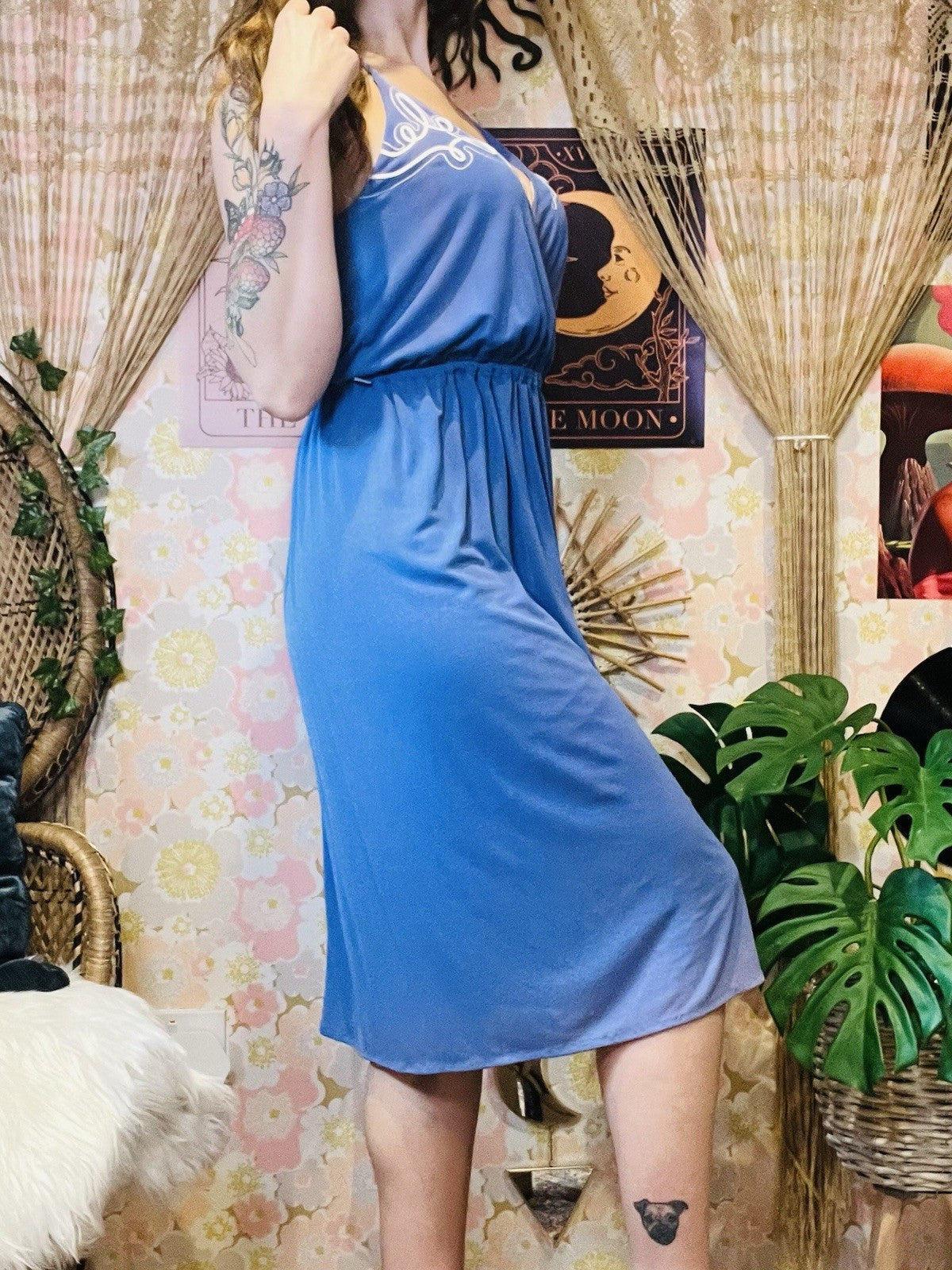 Vintage 1970s Summer Dress By Radley With Embroidered Detail Purple Size 10-12