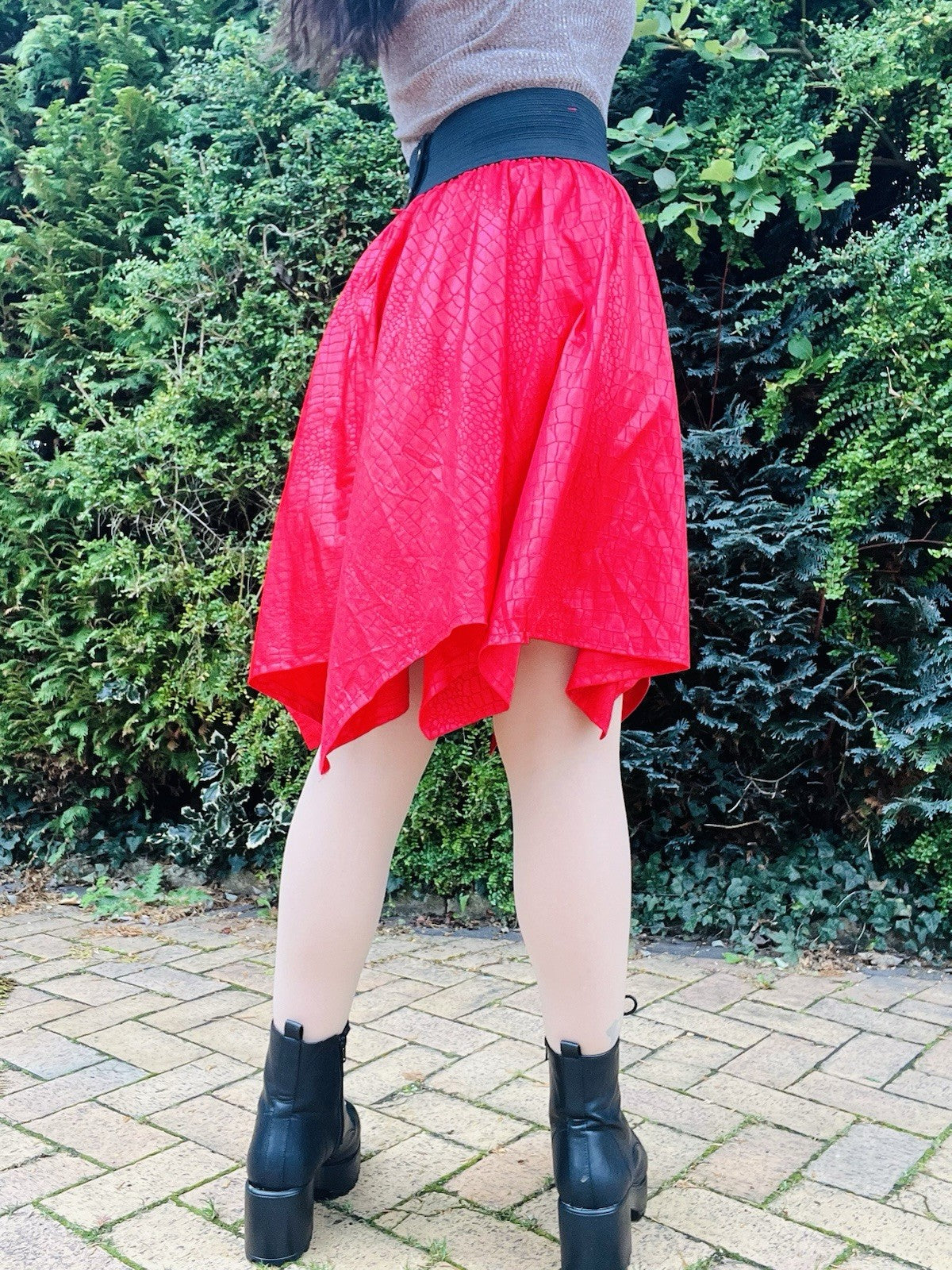 Vintage 80s Party Skirt Asymmetric Hem Elasticated Waist, Fun Layered Croc 10-12