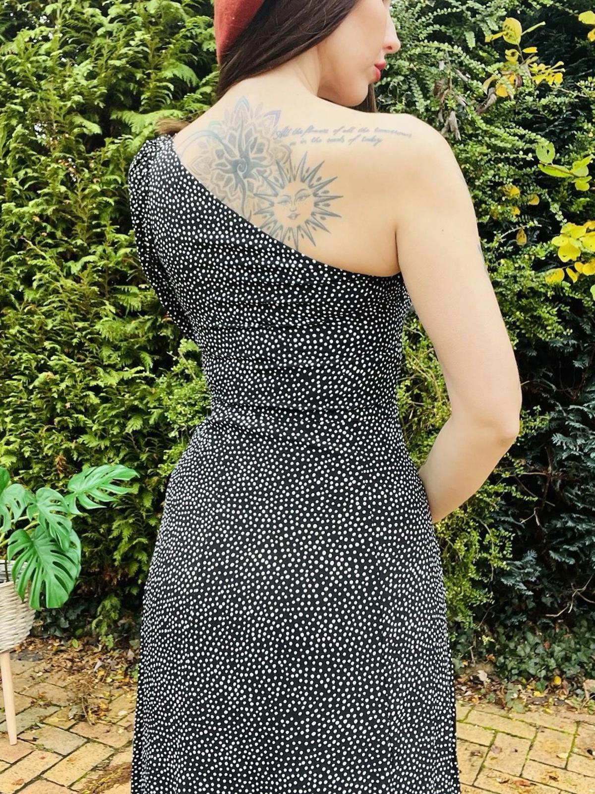 One Shoulder Maxi dress By Free People 6 To 8 Leg split hippie boho Polkadot