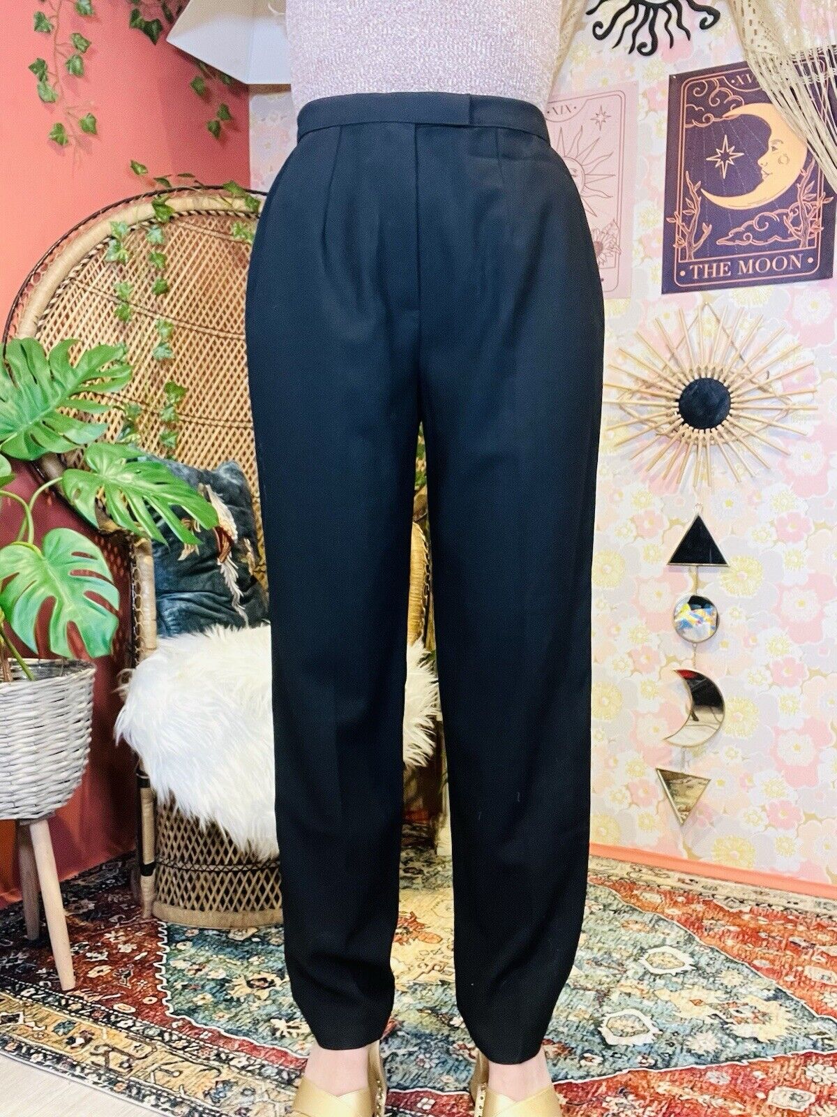 Vintage 80s Work Trousers By St Michael Tailored Tapered Leg Black 10