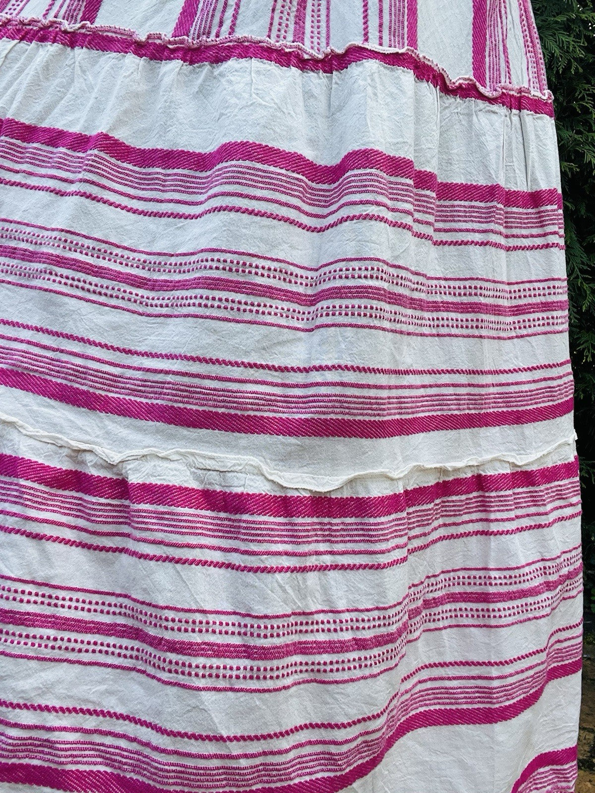 Hippie Boho Festival Skirt Layered Pink Striped Floaty Summer Midi Skirt Size S