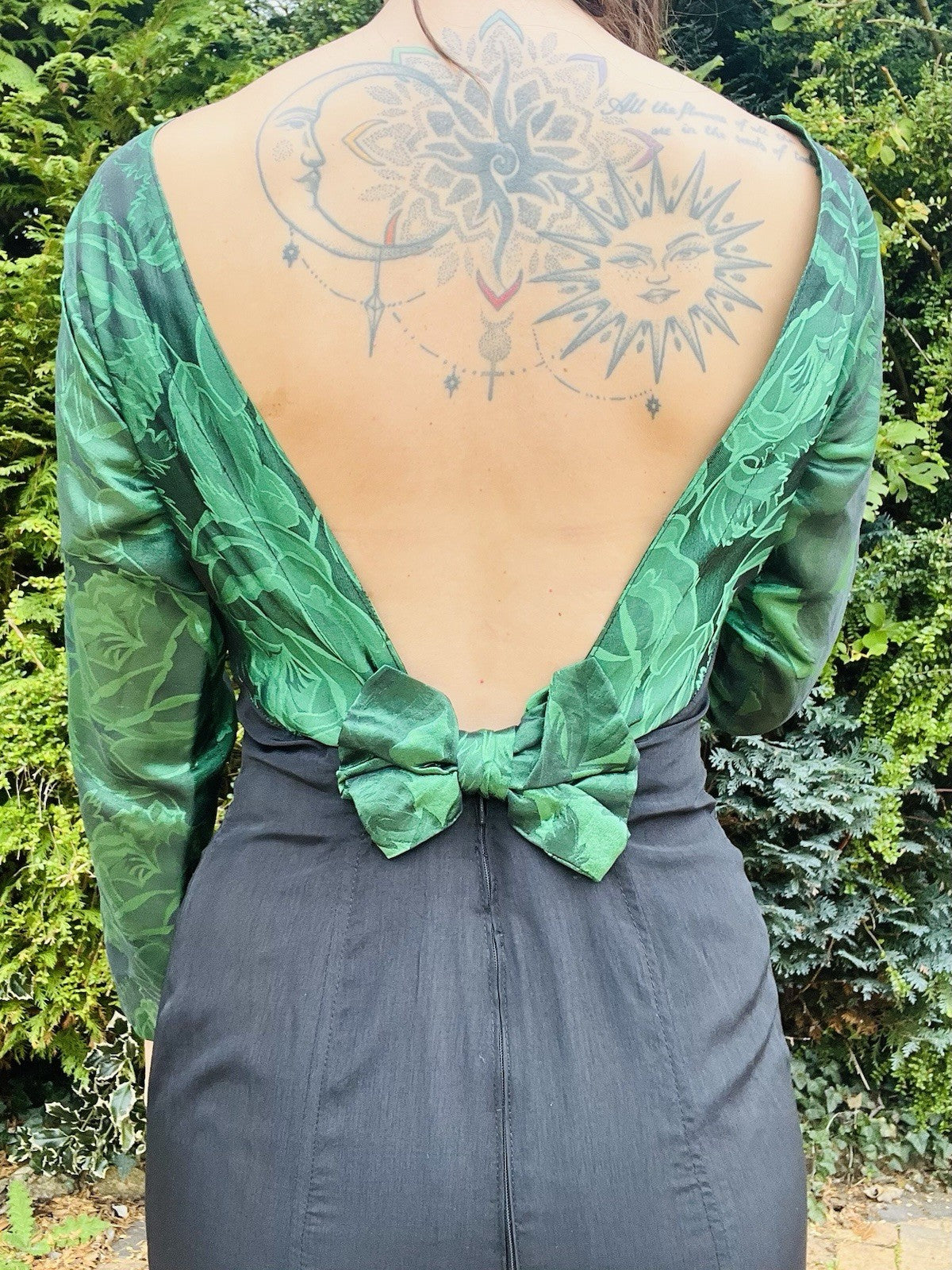 Vintage 1980s Cocktail Dress, Backless Pencil Wiggle Skirt With Long Sleeves, 10