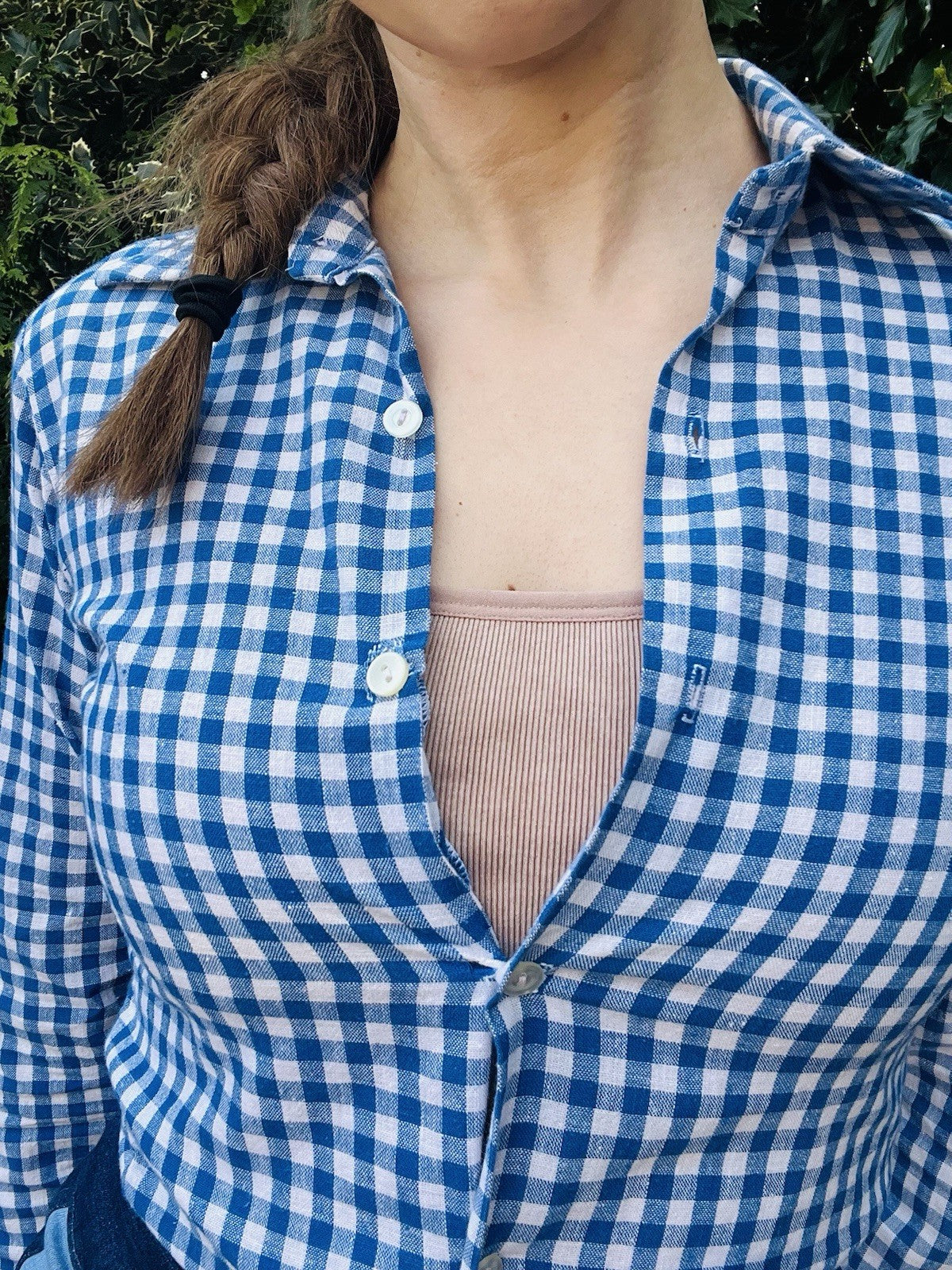 Vintage Check Rockabilly Shirt Cotton Blue Checkered Blouse Long Sleeve Top 8