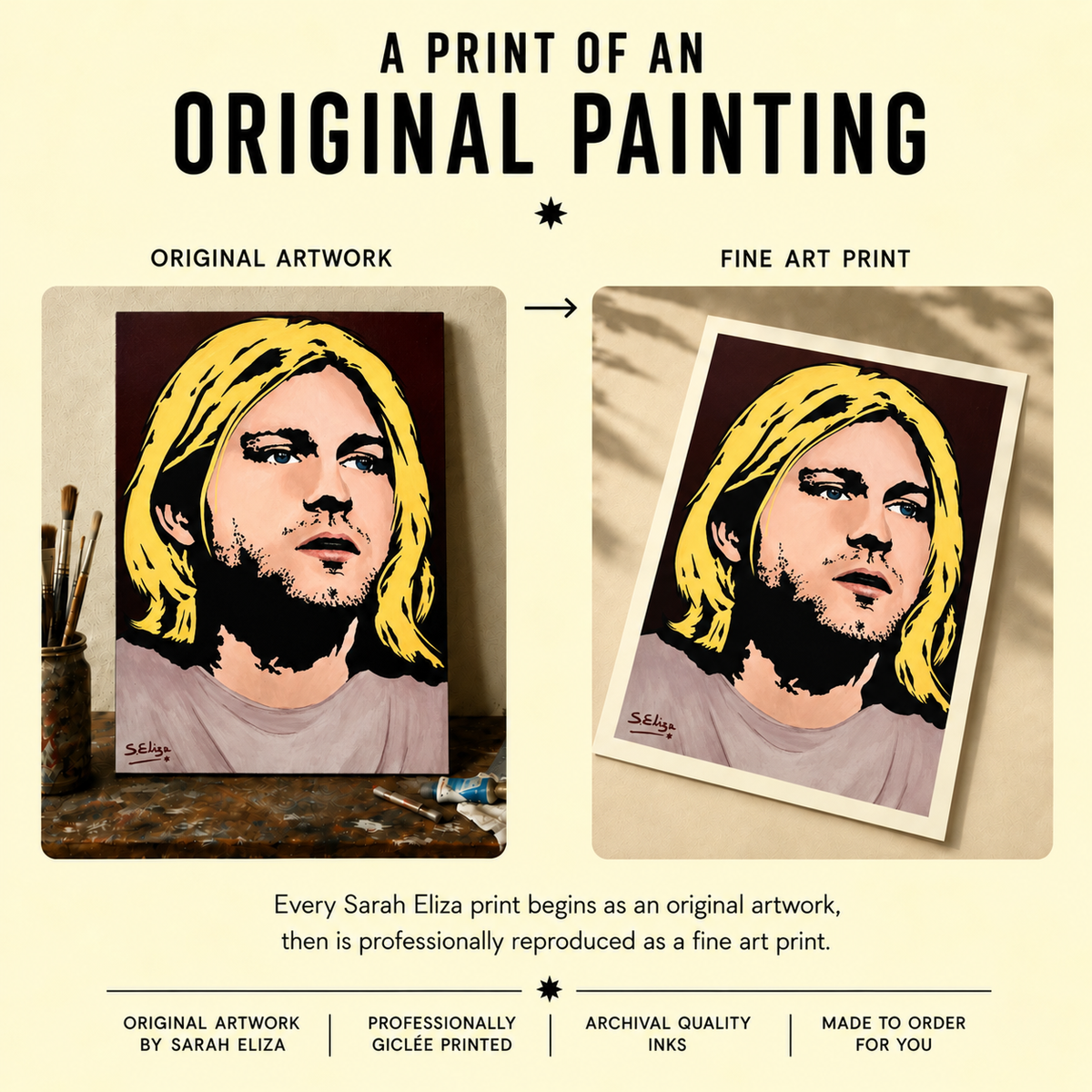 Kurt Cobain - Retro 90s Graphic Pop Art Portrait Print
