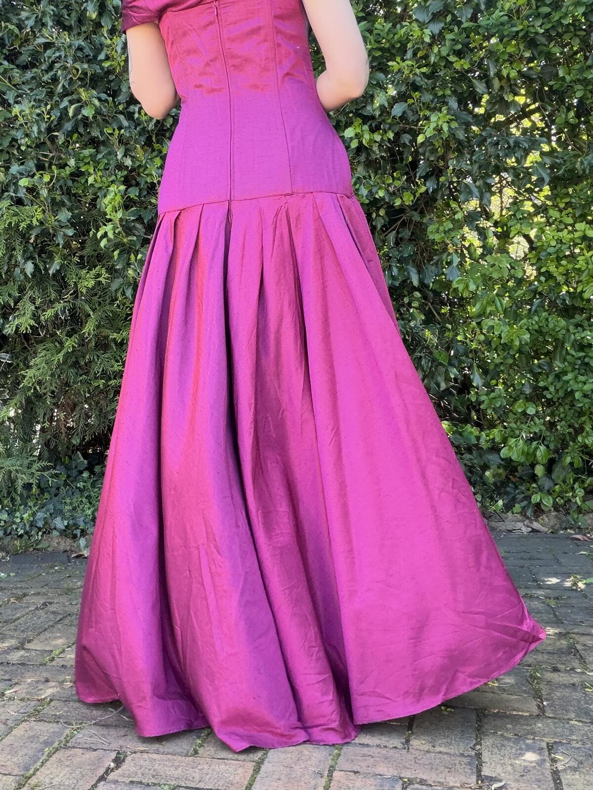 Vintage 1990s Cocktail Dress Off Shoulder Purple Dress with Matching Bag Size 10