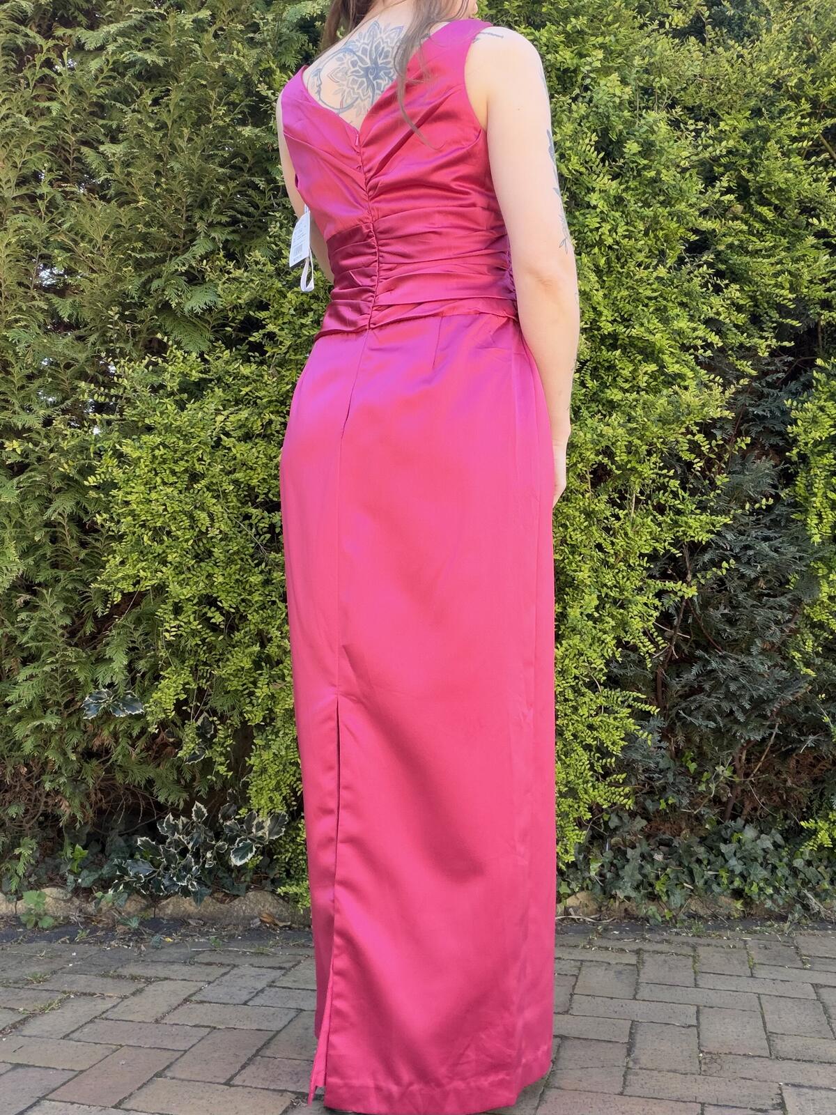 Vintage Y2K Prom Dress Size 12 Pink Long Satin Ruched Evening Cocktail Gown
