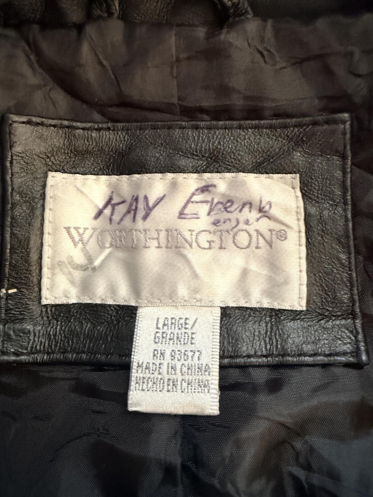 Black Leather Jacket with Zip Closure by Worthington Biker Festival coat size 16