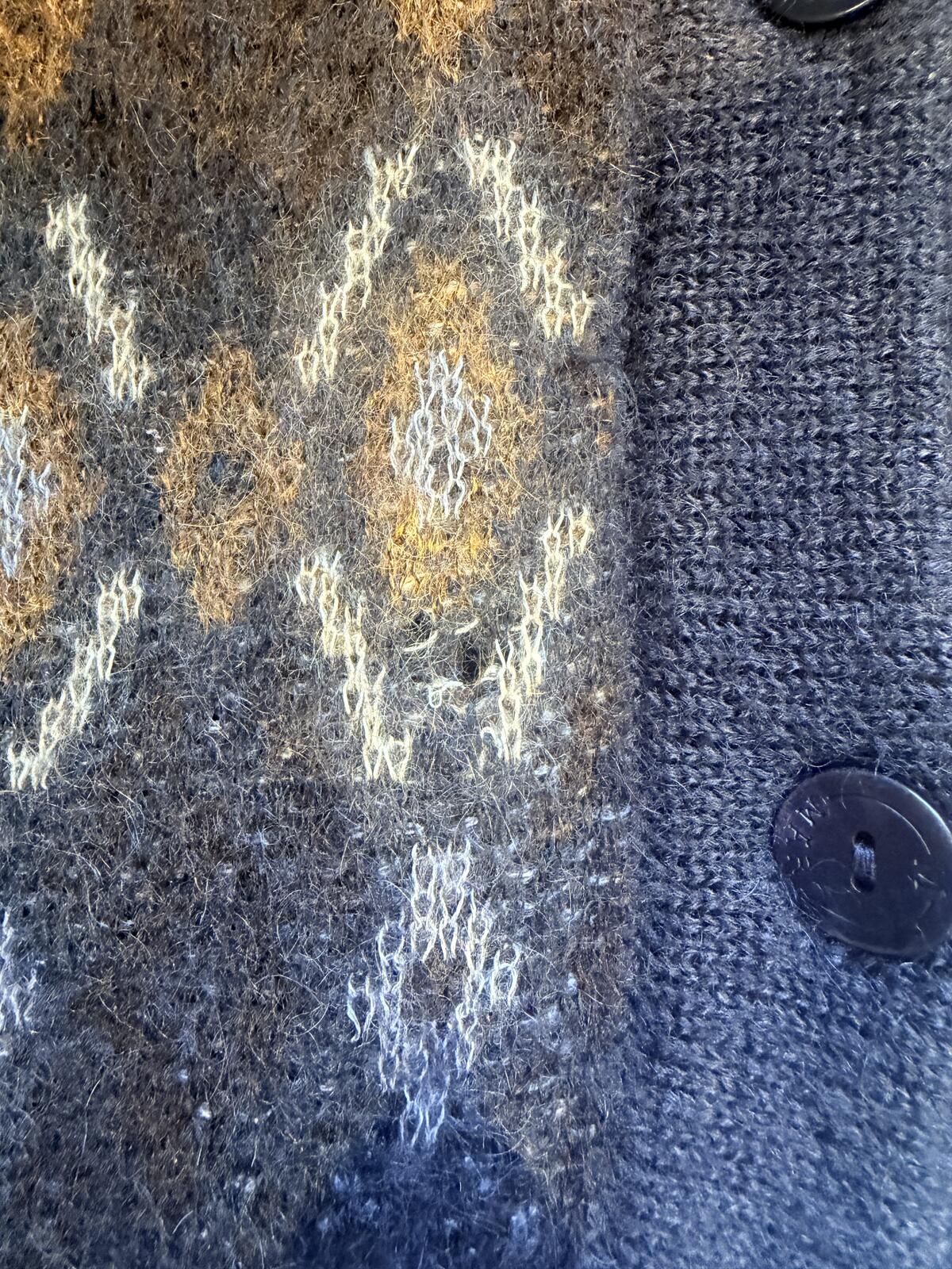 Vintage 1980s Mohair Cardigan Retro Patterned Knitted Button Up Knit Jumper M 14