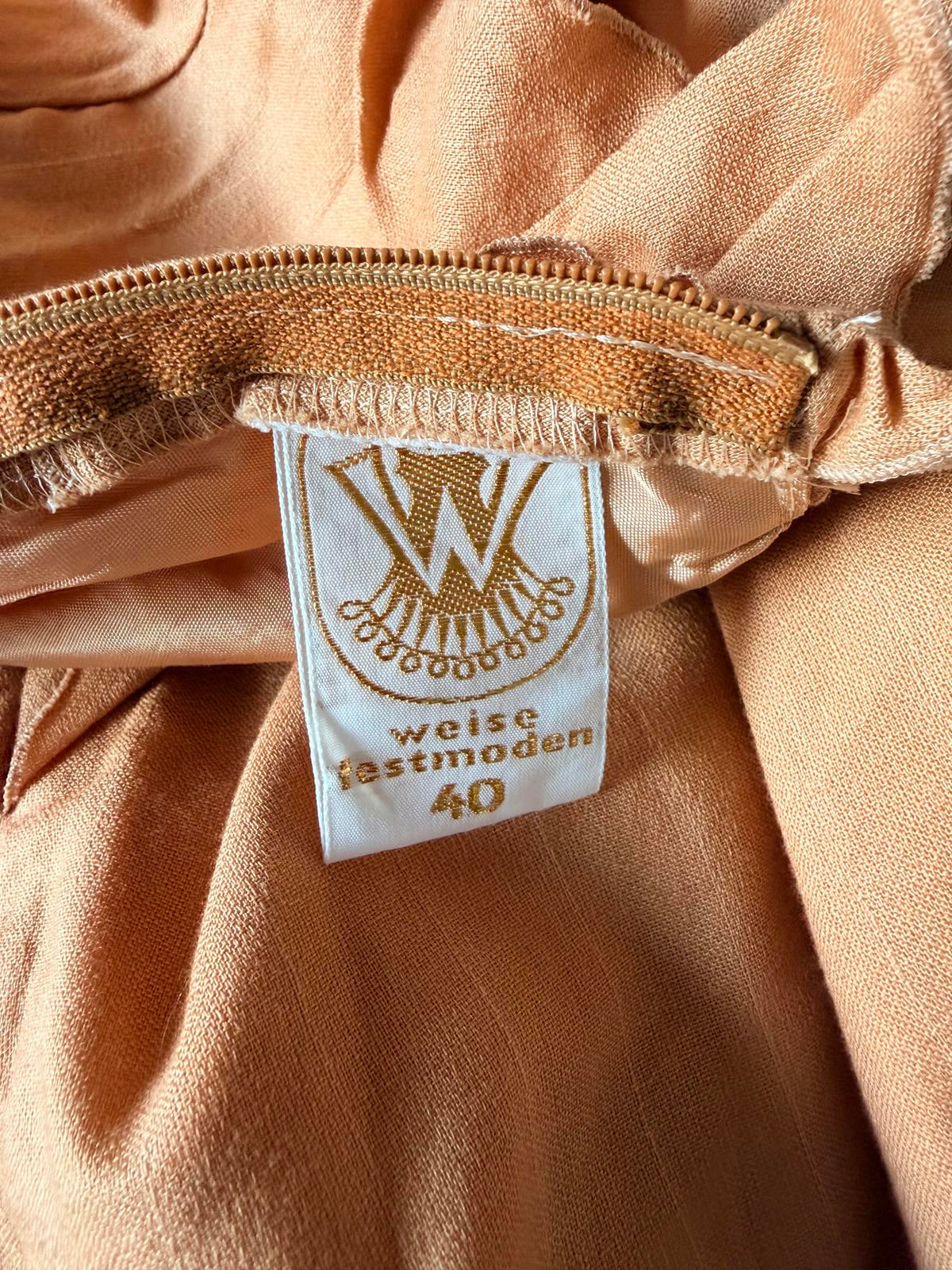 Vintage 70s prairie Dress 12 by Weise Festmoden Peach tiered maxi ruffle collar