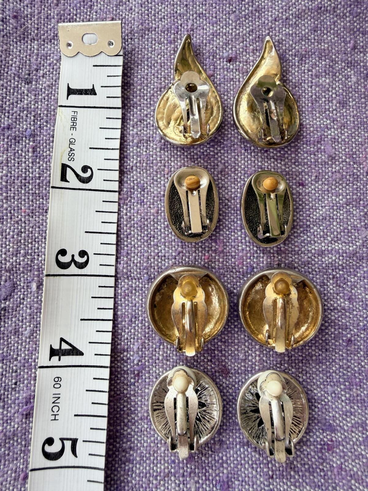 Vintage Clip On Earrings Set of 4 1980s chunky Jewellery Bundle